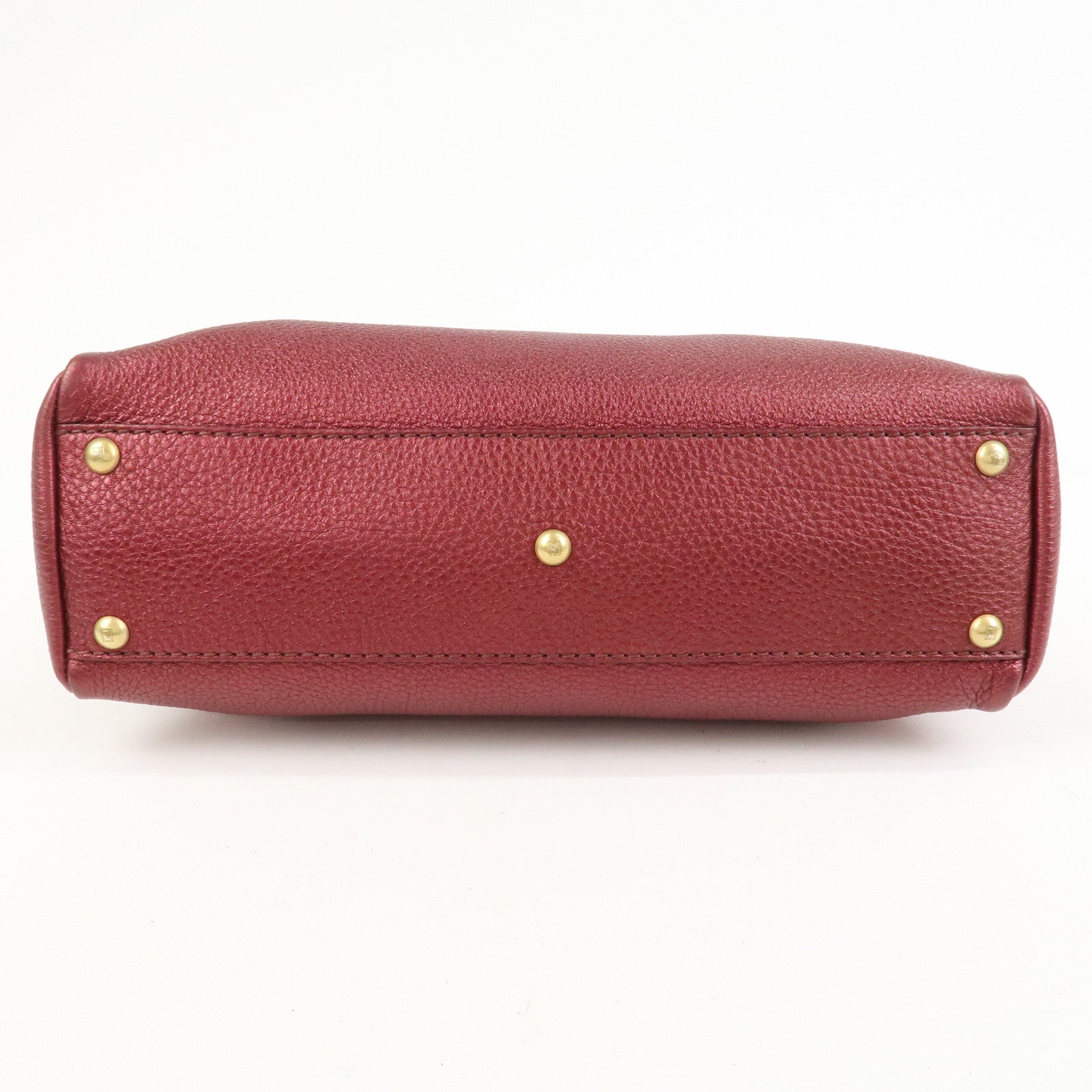 FENDI Peekaboo Logo Leather 2Way Shoulder Bag Burgundy 8BN226