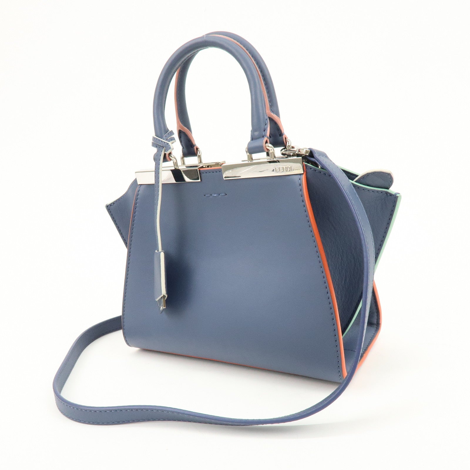 FENDI 3Jours Leather 2Way Bag Hand Bag Shoulder Bag Blue 8BH333