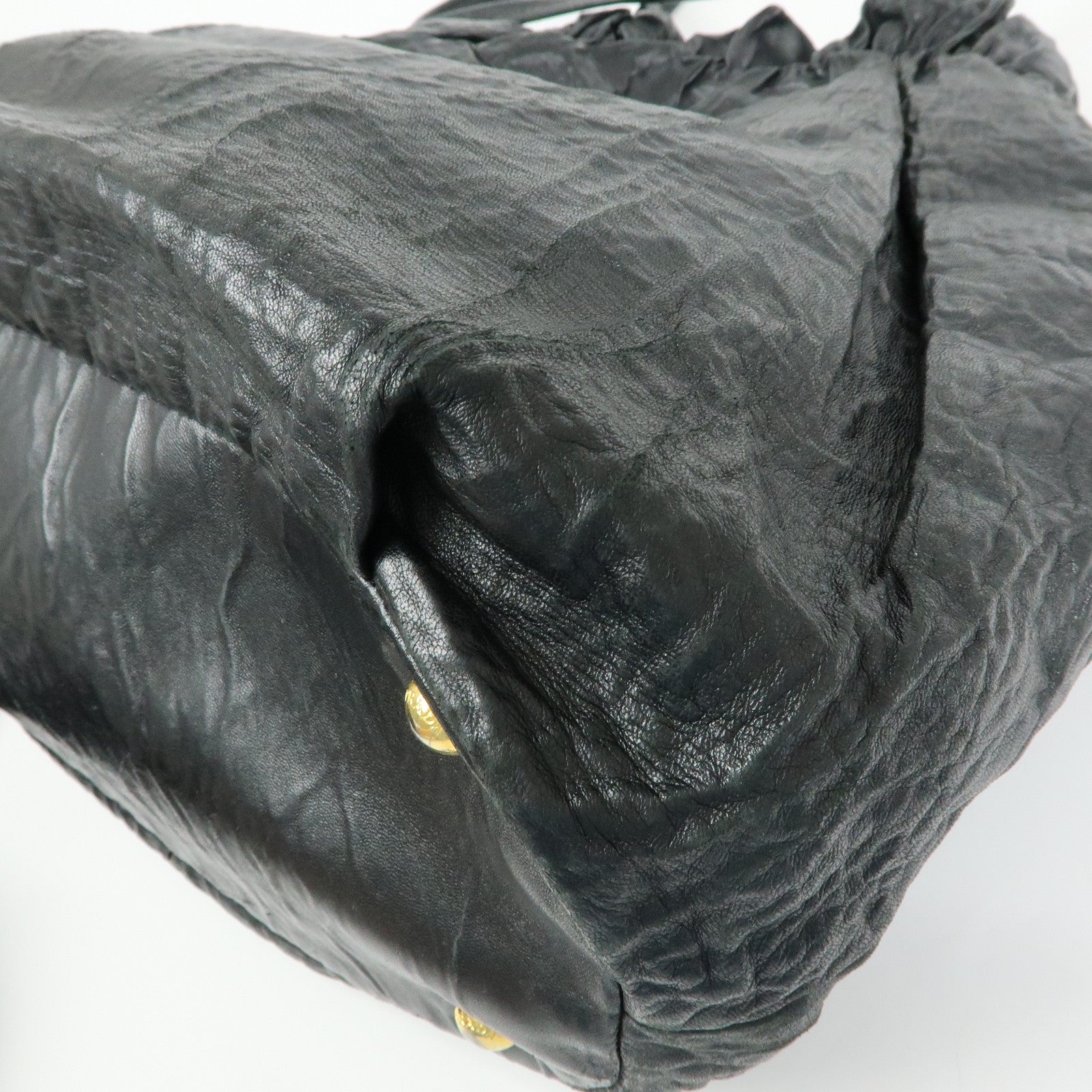 PRADA Leather Drawstring Shoulder Bag Hand Bag Black