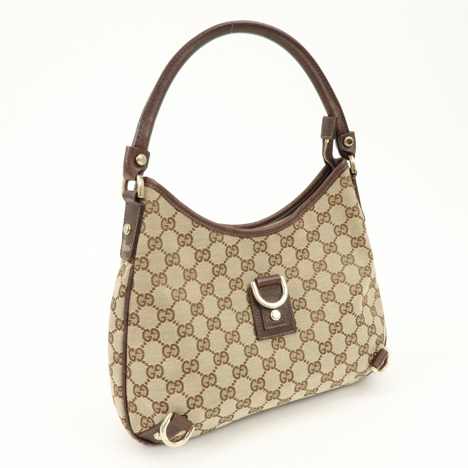 GUCCI Abbey GG Canvas Leather Shoulder Bag Beige Brown 130738