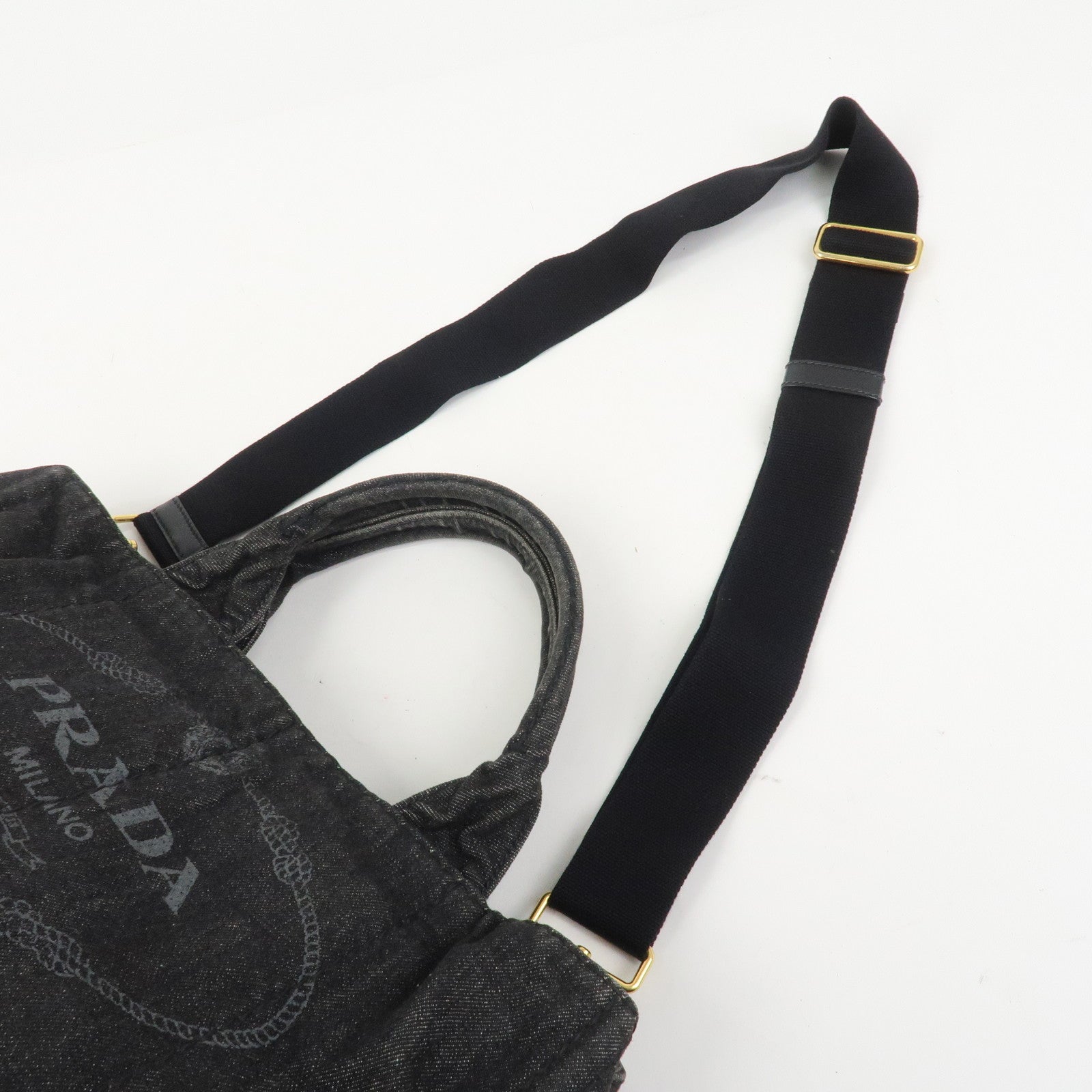 PRADA Canapa Denim 2Way Bag Hand Bag Shoulder Bag Black 1BG642