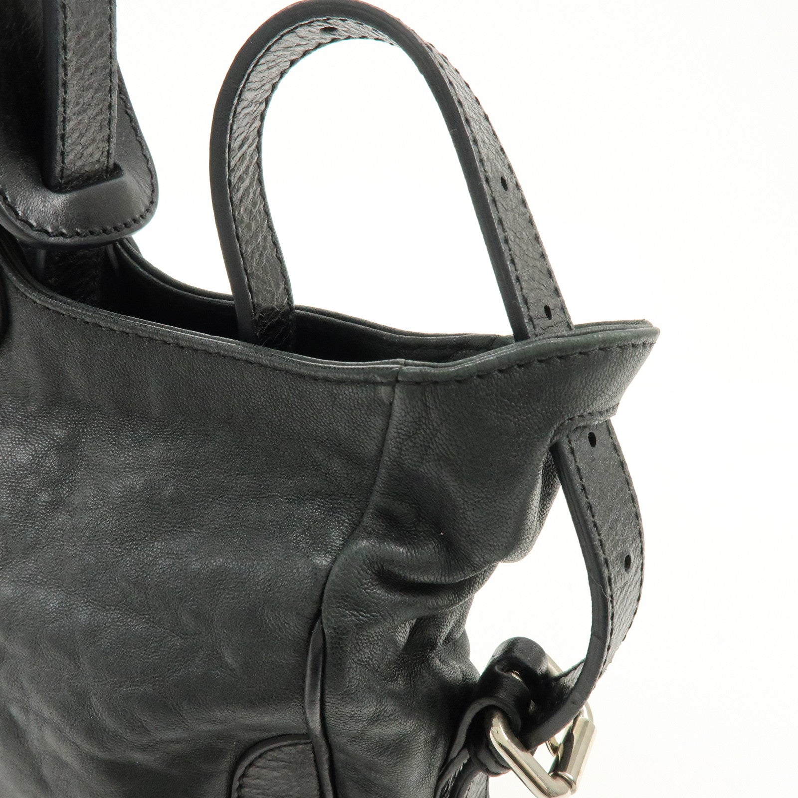 FENDI Leather 2Way Bag Hand Bag Shoulder Bag Black 8BR529