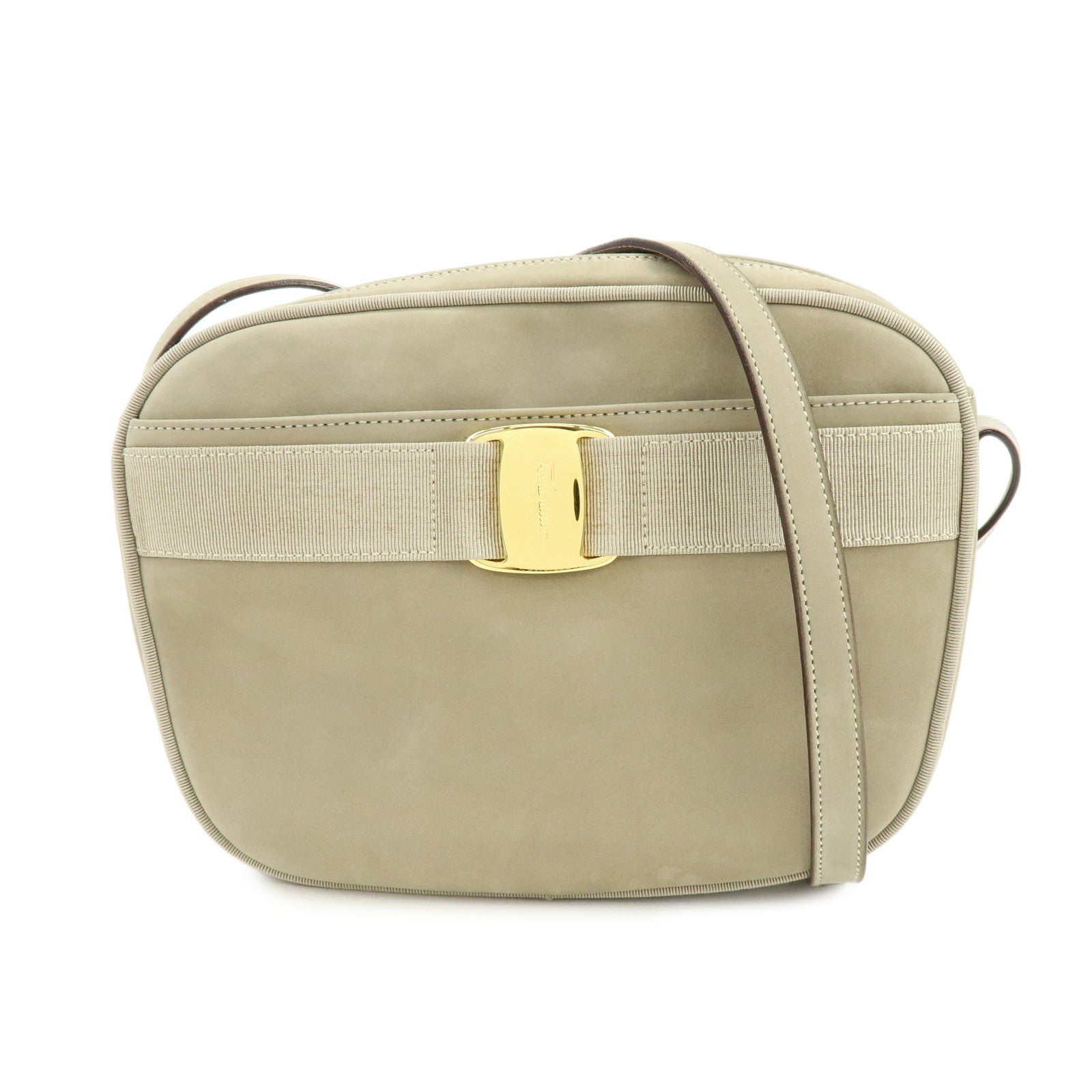 Ferragamo Vara Leather Shoulder Bag Crossbody Bag Greige