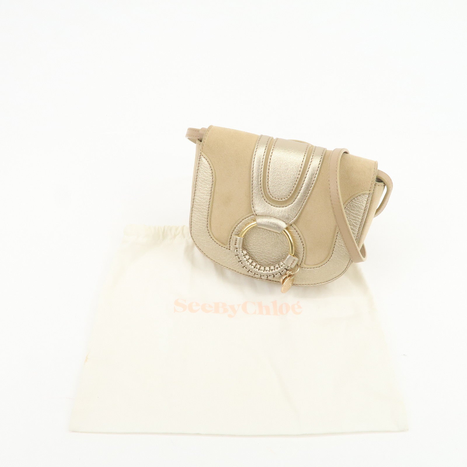 Chloe See By Chloe Hana Suede Leather Shoulder Crossbody Bag Gold