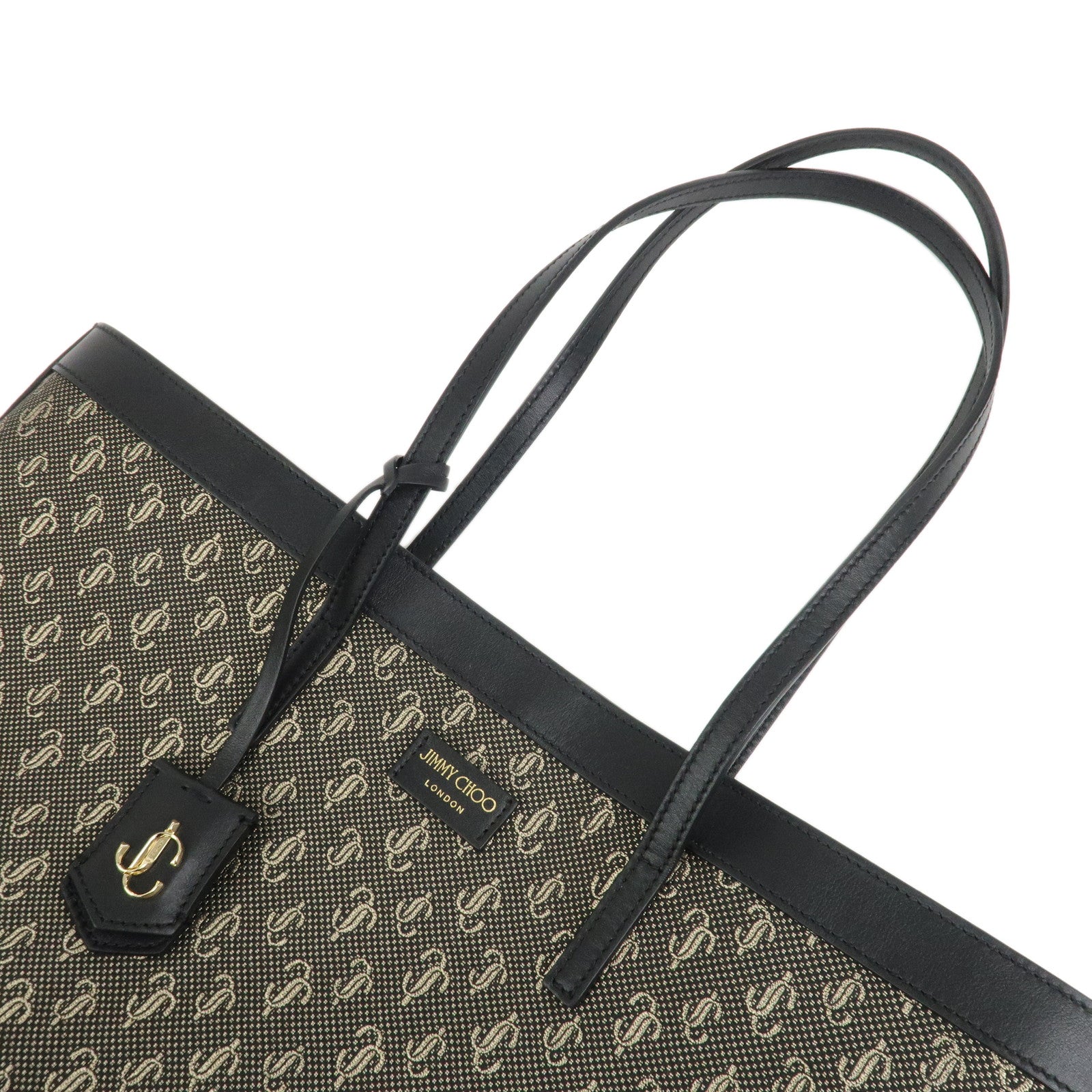 JIMMY CHOO Jaquard Leather Tote Bag Shoulder Bag Black