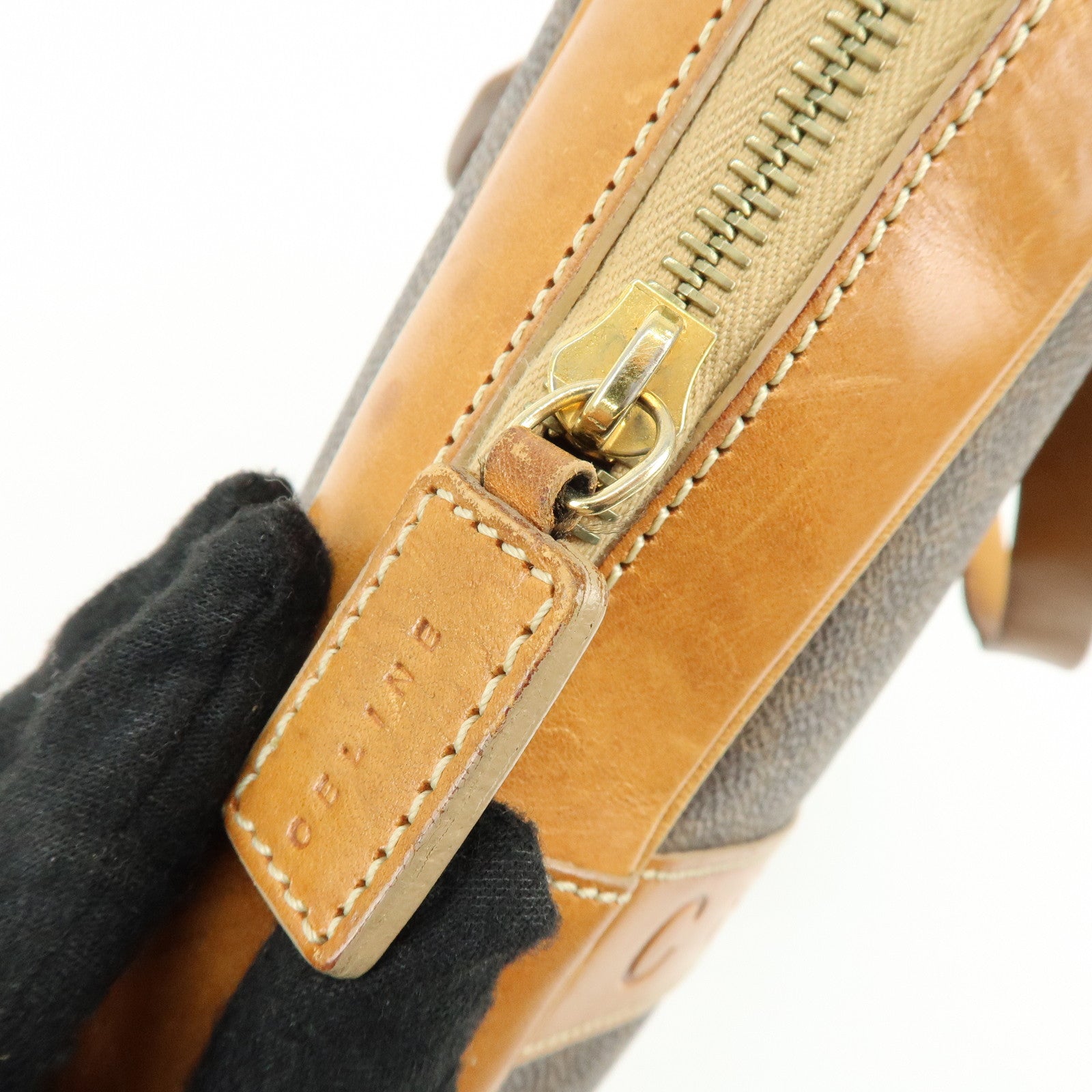 CELINE Macadam PVC Leather Hand Bag Tote Bag Brown