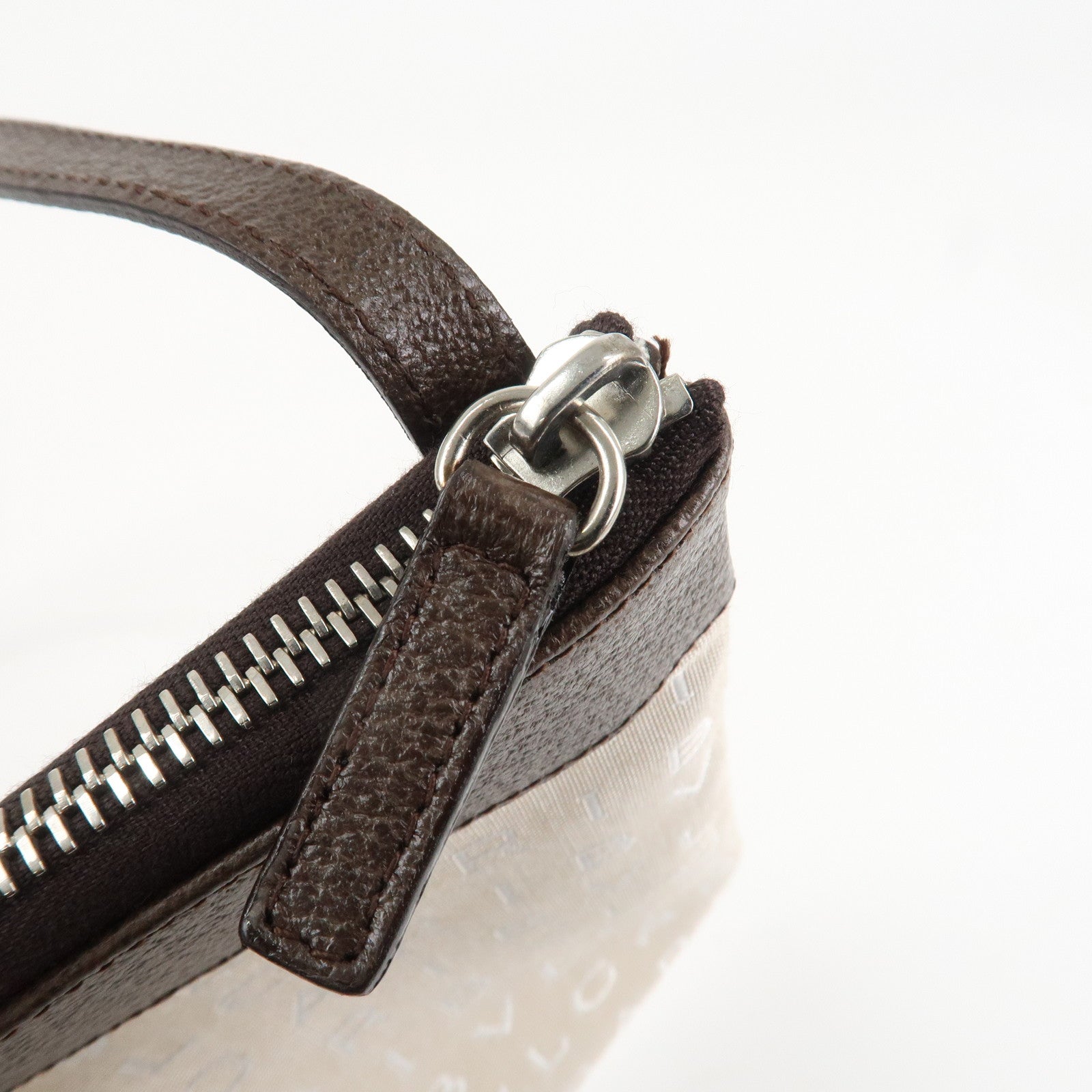 BVLGARI Logo Mania Leather Canvas Shoulder Bag Beige Dark Brown Used