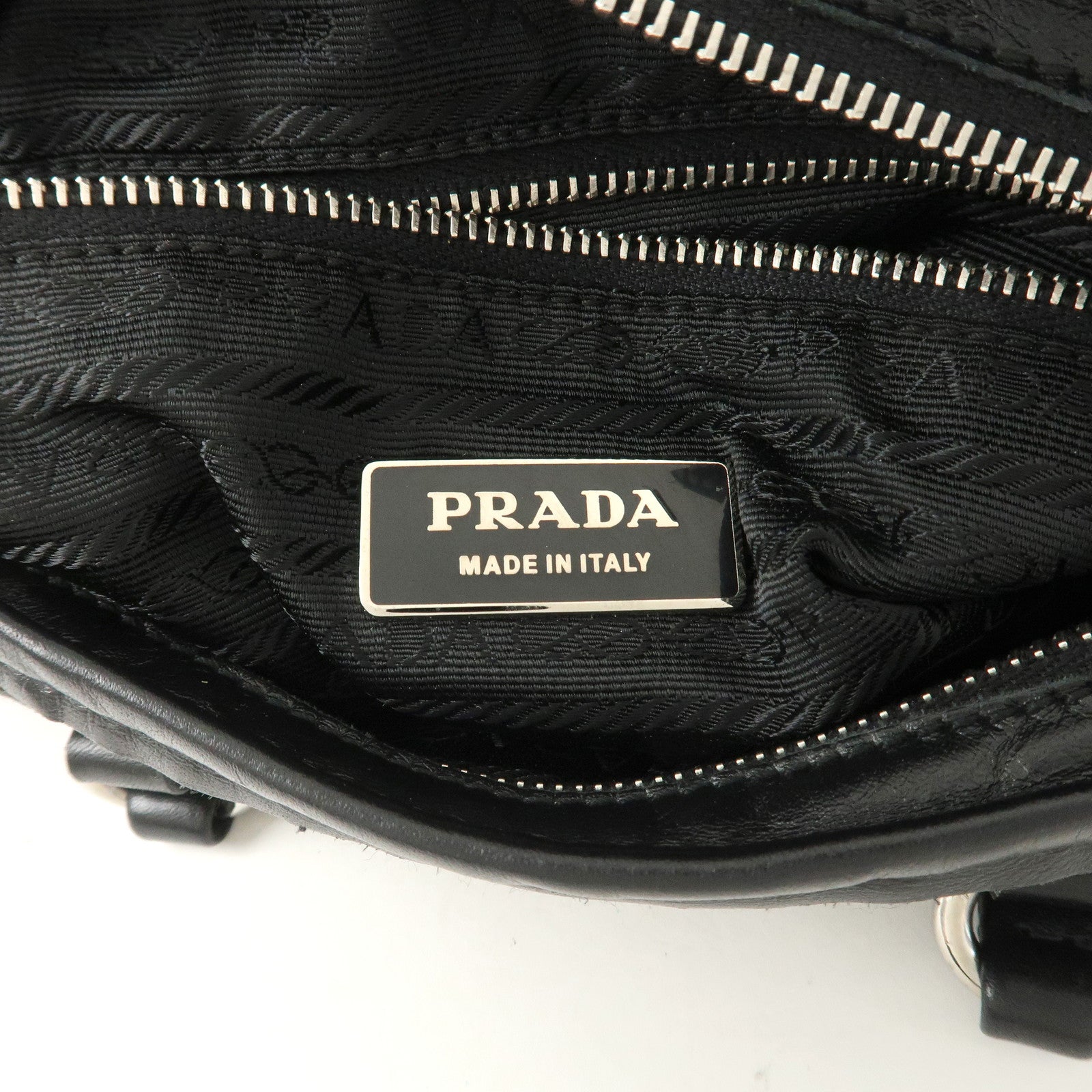 PRADA Triangle Logo Nylon Leather Ribbon Hand Bag Black Yellow