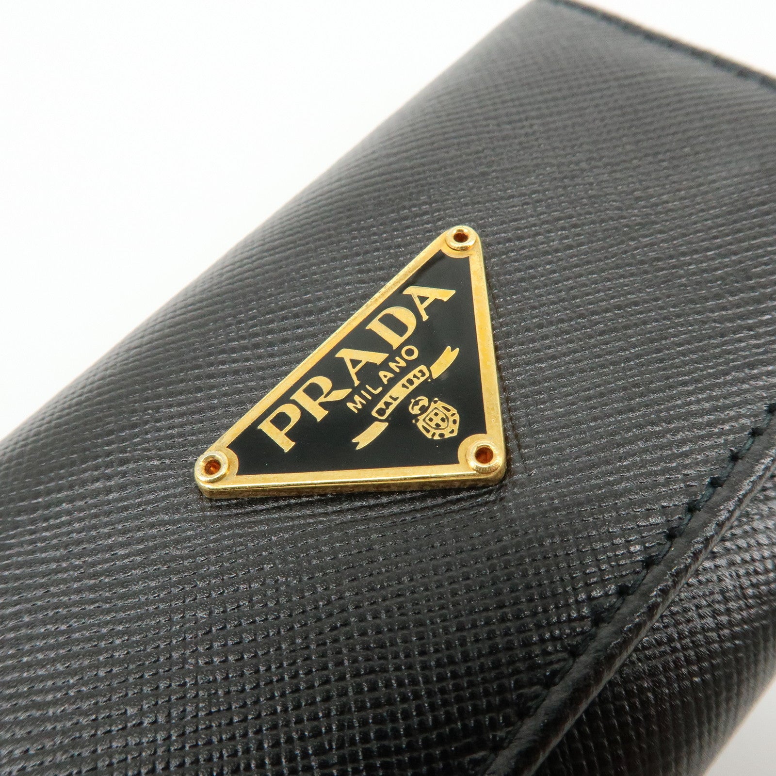 PRADA Triangle Logo Saffiano Leather 6 Rings Key Case Black 1M0222