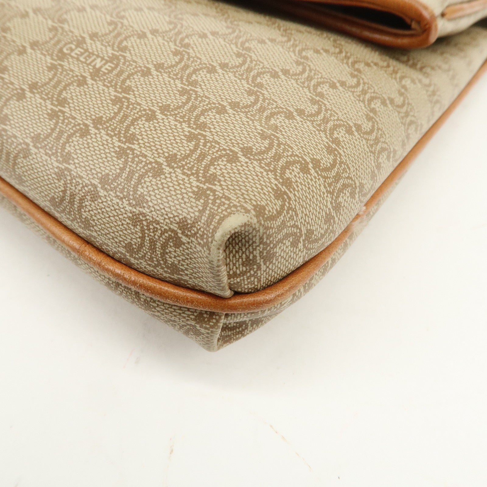 CELINE Macadam PVC Leather Clutch Bag Hand Bag Brown Beige
