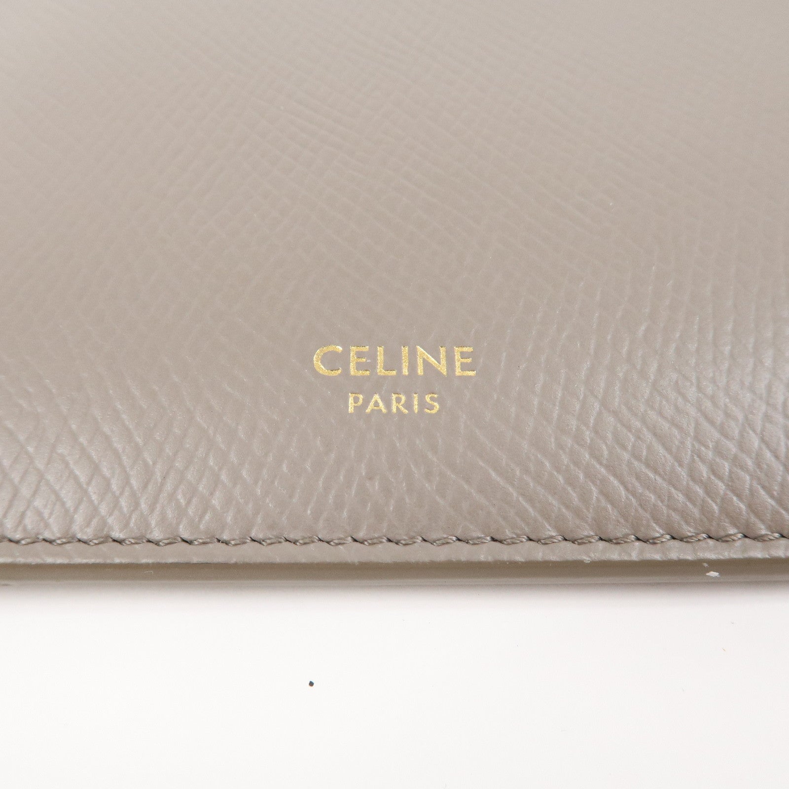 CELINE Leather Compact Wallet Card Case Beige