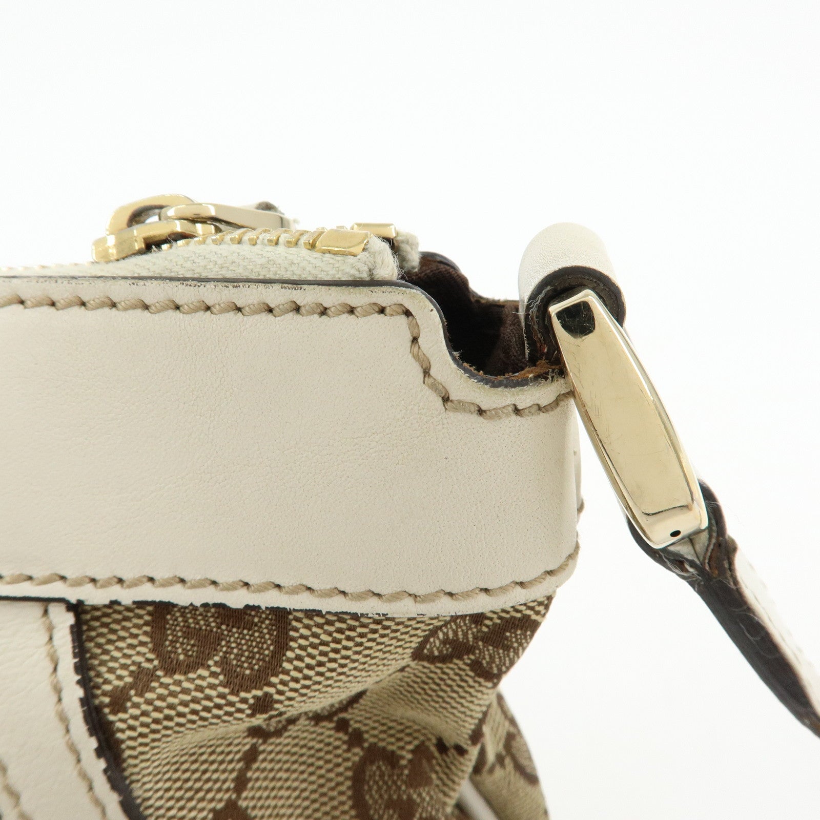 GUCCI Abbey GG Canvas Leather Shoulder Bag Beige White 203257