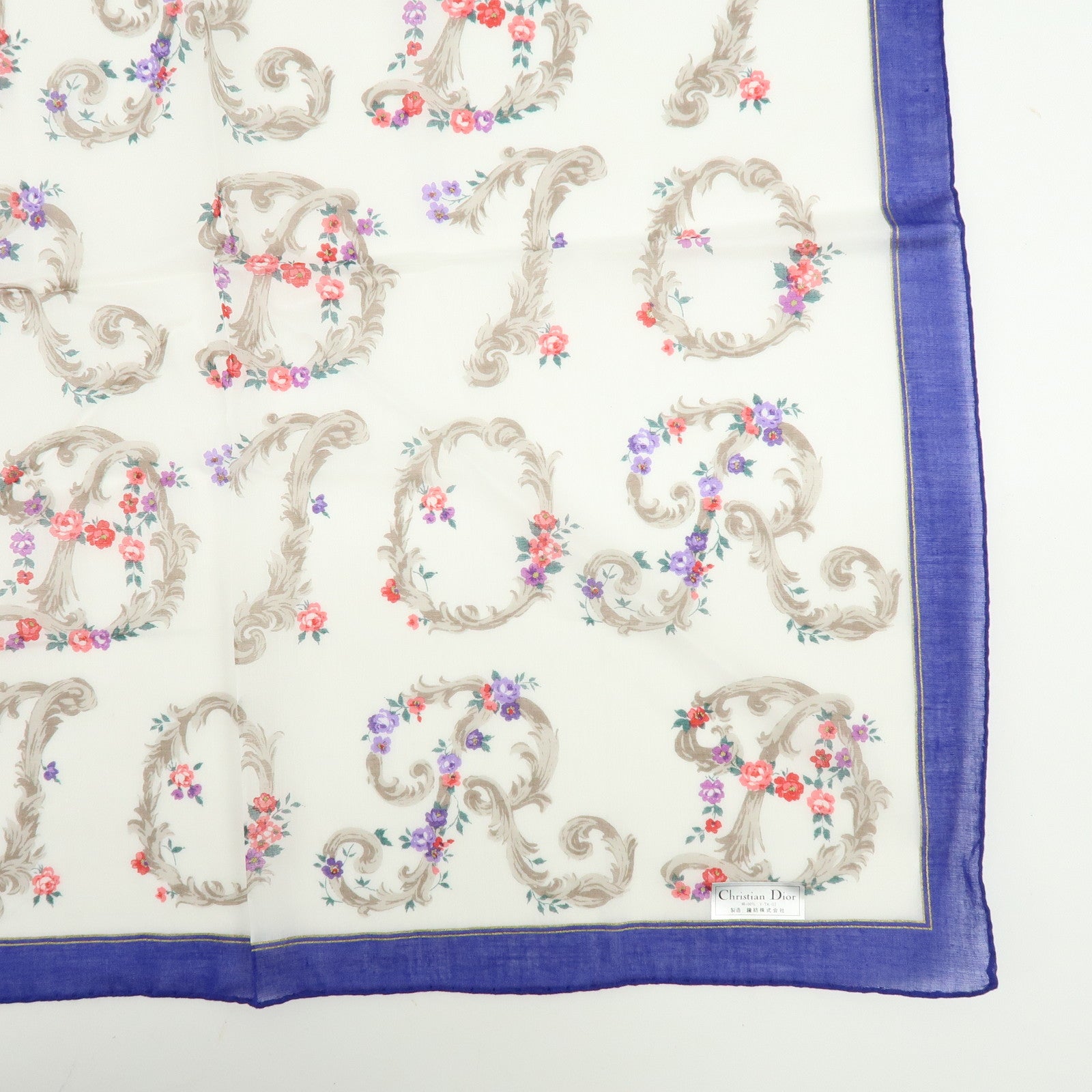 Christian Dior Set of 3 Cotton Handkerchief Flower White Purple