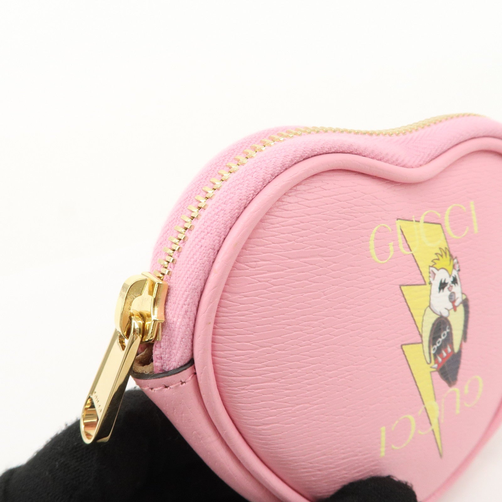GUCCI Bananya Collaboration Leather Heart Coin Case Pink 701062 Used