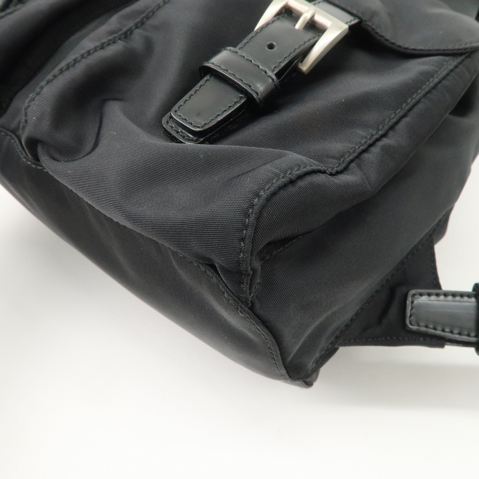 PRADA Triangle Logo Leather Nylon Backpack Black B6677 Used