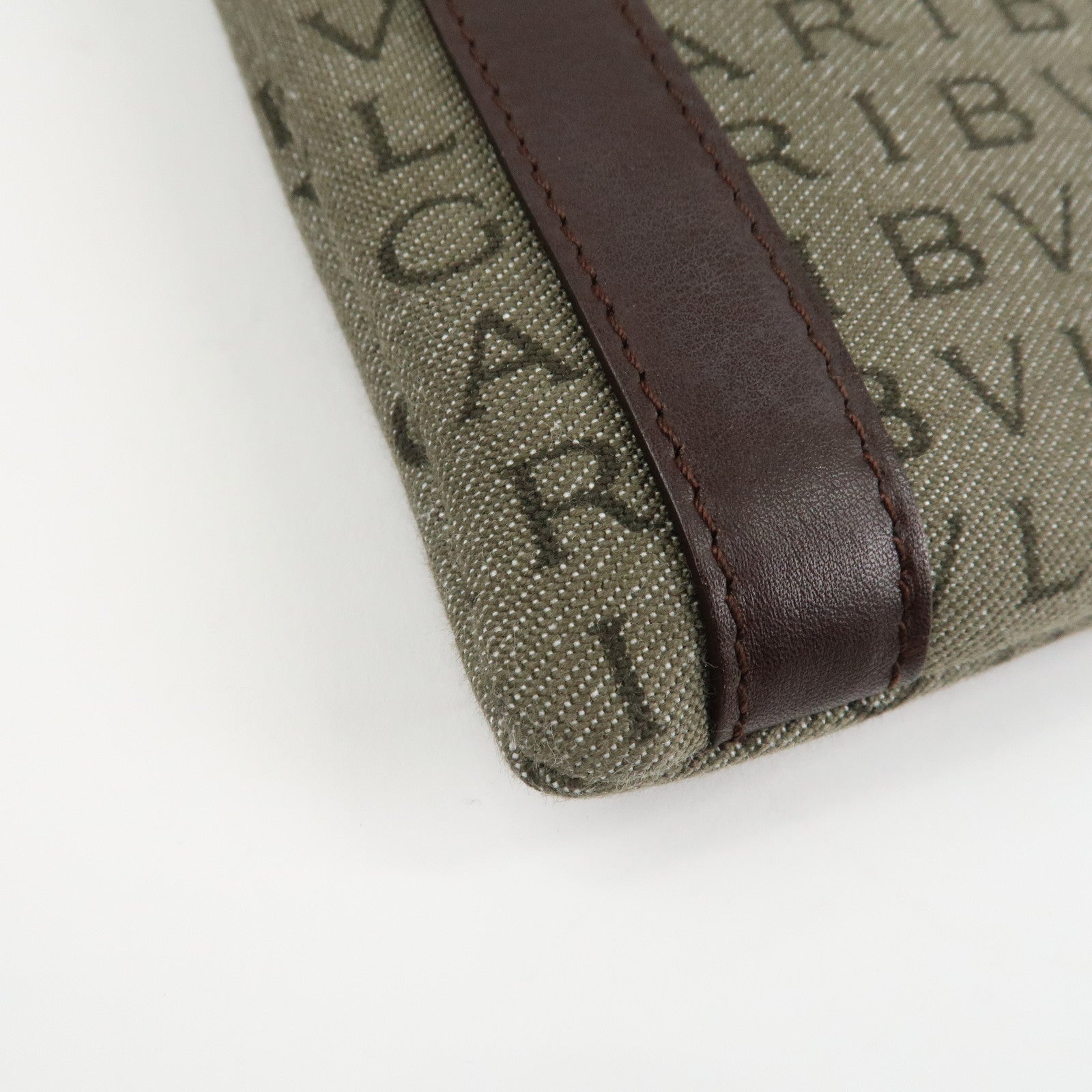 BVLGARI Logo Mania Leather Canvas Shoulder Bag Khaki Dark Brown Used