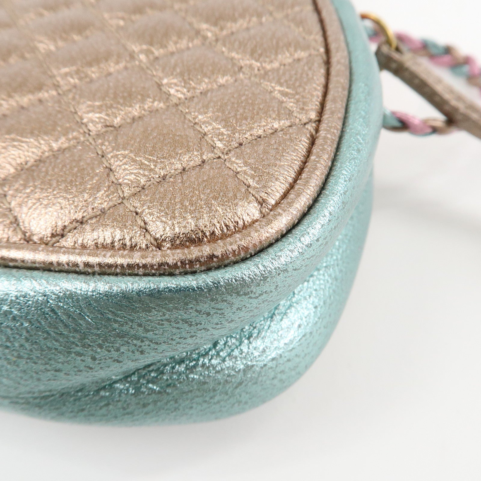GUCCI Horsebit Leather Shoulder Bag Metallic Pink Blue 534951 Used