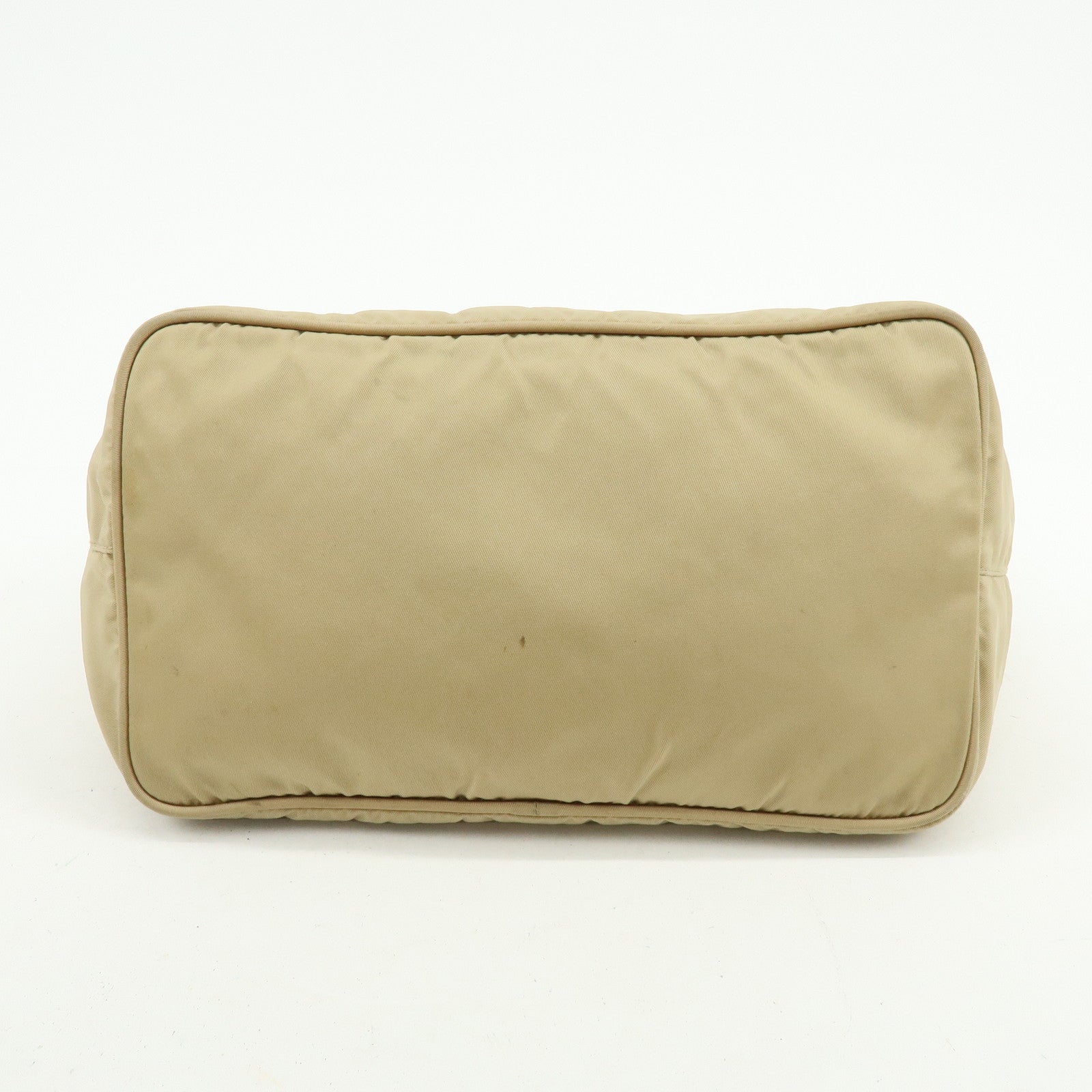 PRADA Triangle Logo Nylon Leather Shoulder Bag Hand Bag Beige