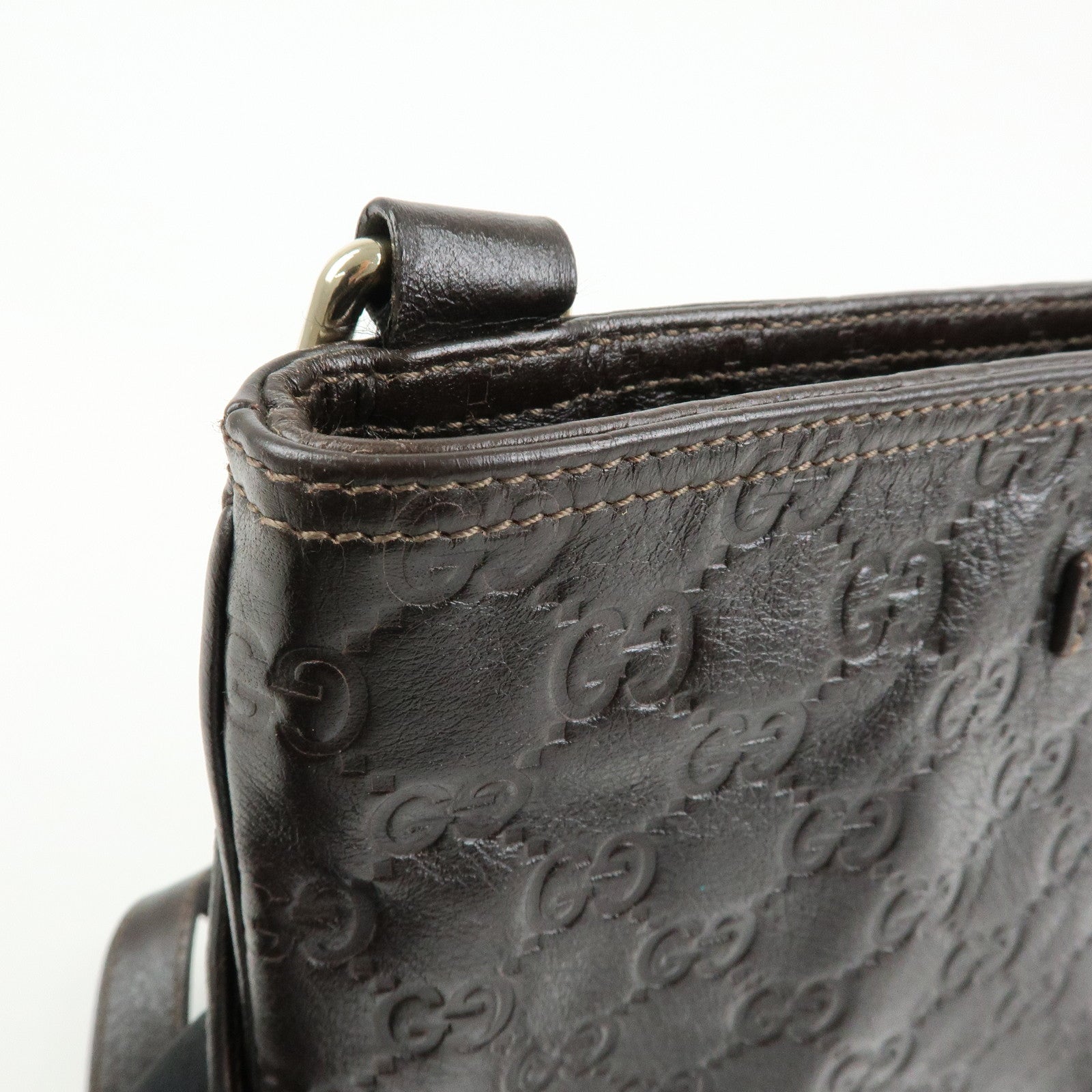 GUCCI Guccissima Leather Shoulder Bag Crossbody Bag Dark Brown