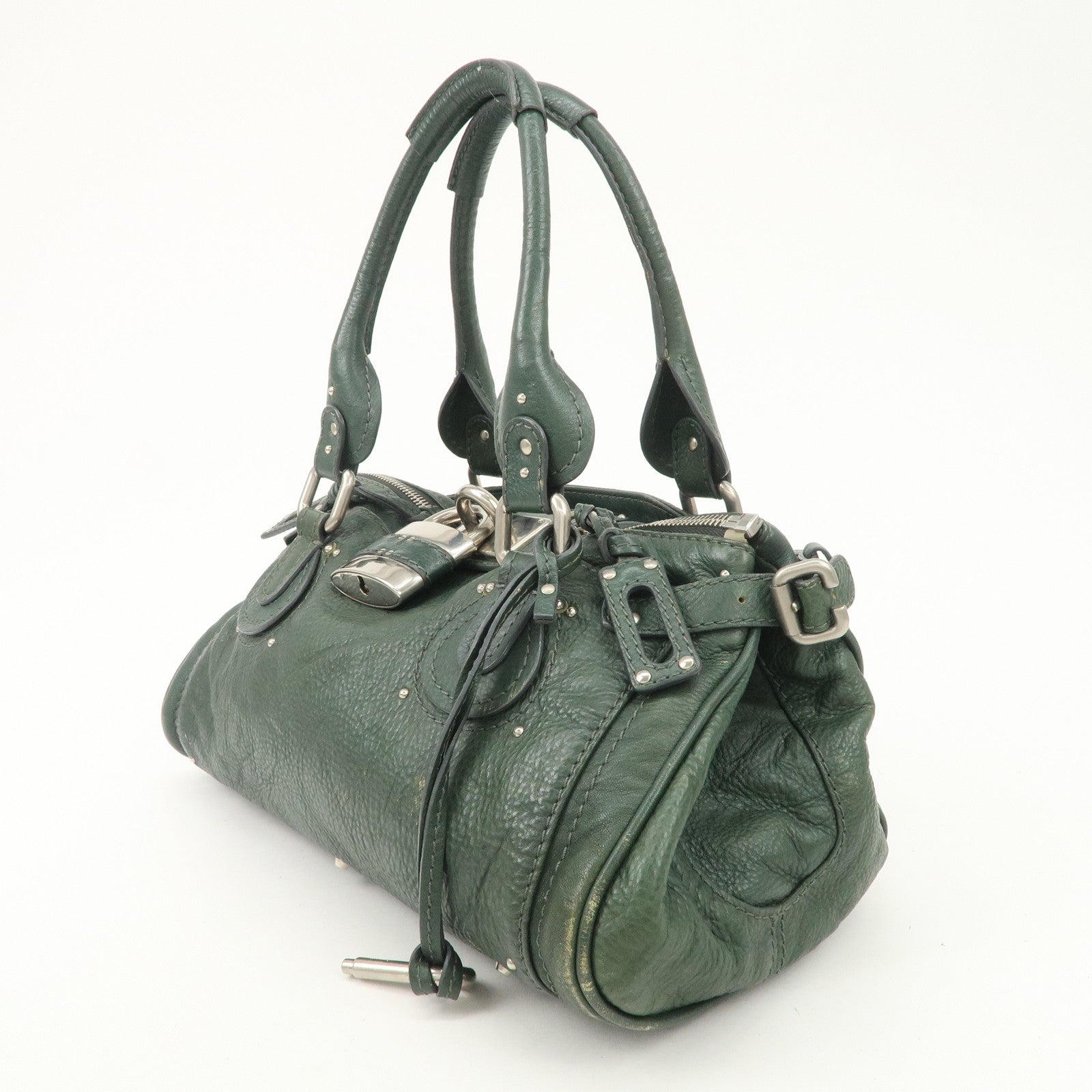 Chloe Padington Leather Hand Bag Shoulder Bag Green - Used