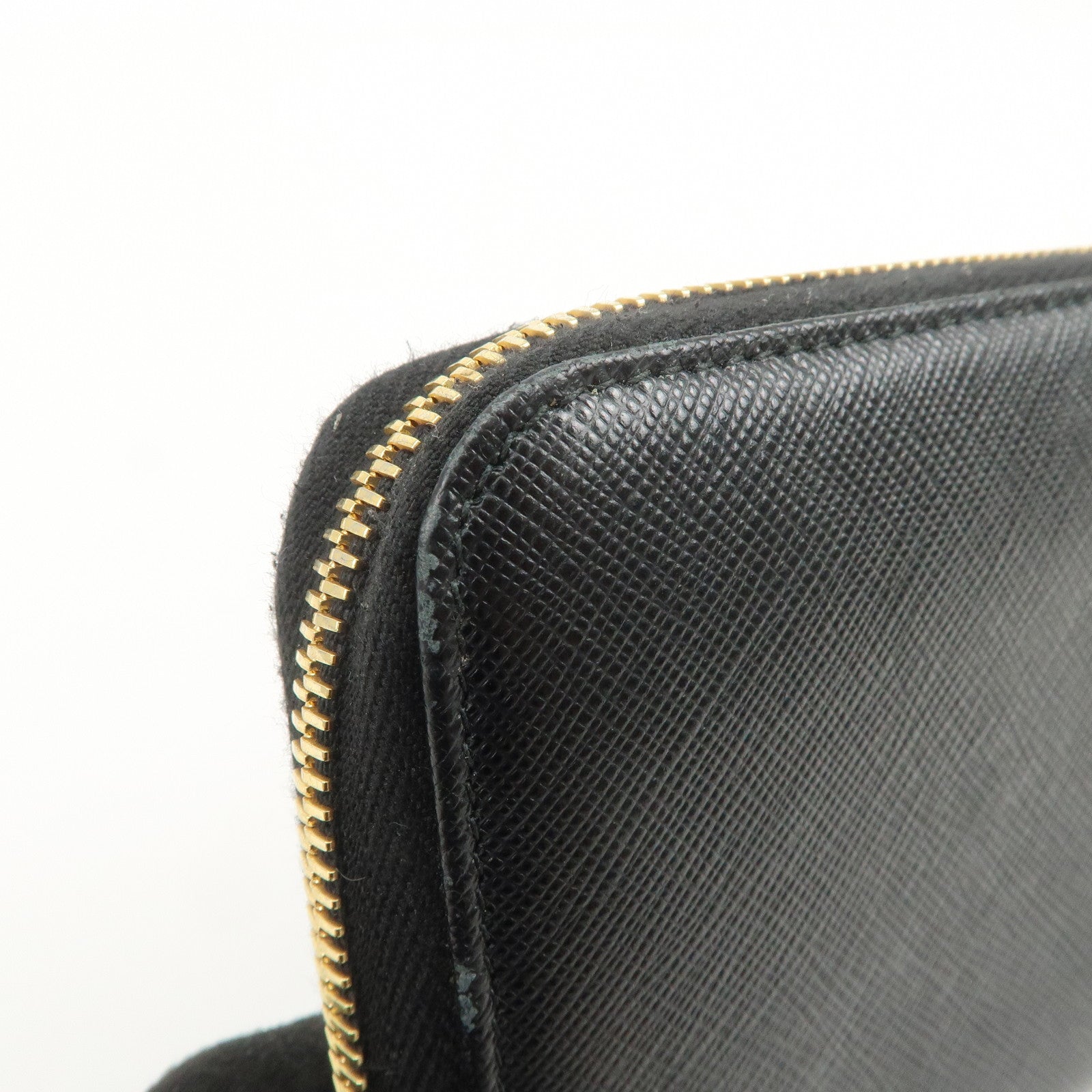 PRADA Logo Saffiano Leather Round Zippy Long Wallet Black