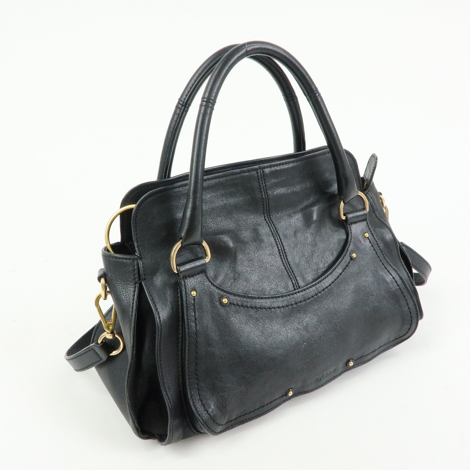 Chloe See by Cloe Leather 2Way Bag Shoulder Bag Hand Bag Black