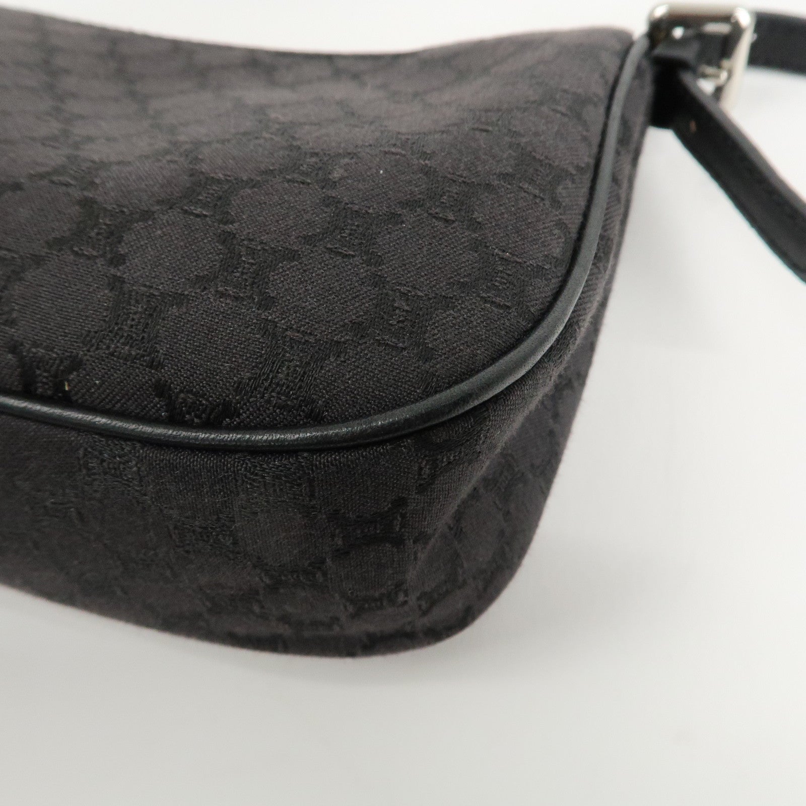 CELINE Macadam Canvas Leather Accessory Pouch Silver HDW Black Used