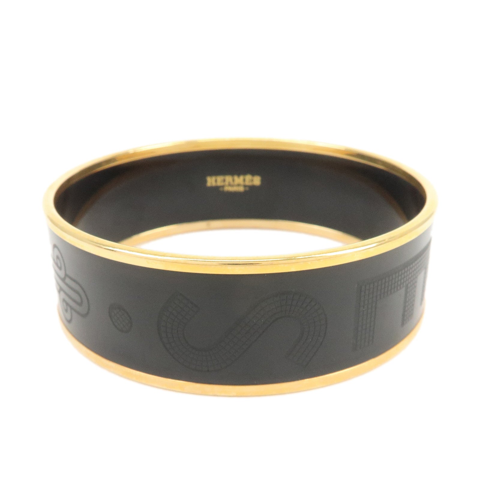HERMES Email GM Bangle Metal Bracelet Black Gold