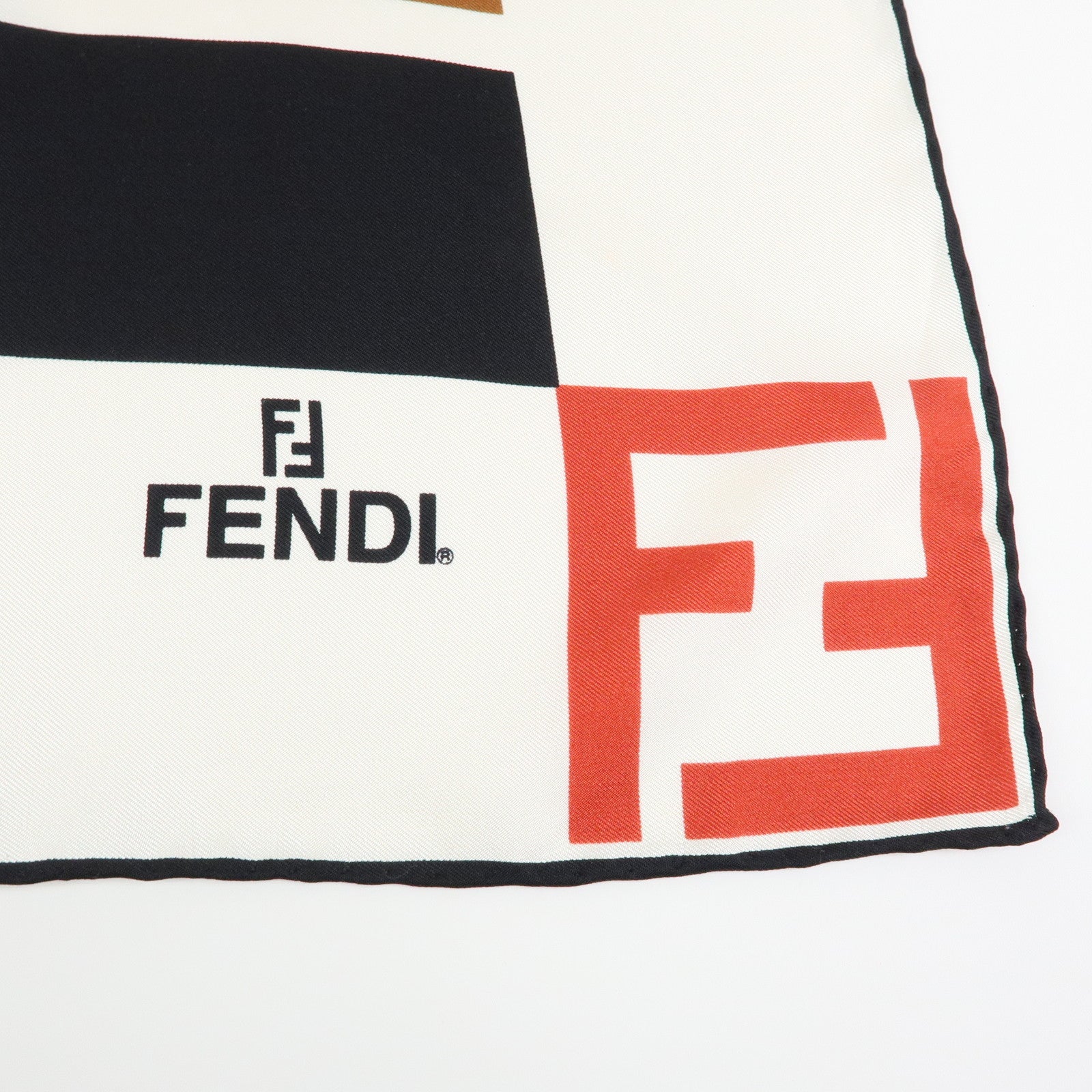 FENDI Zucca Silk 100% Scarf White Black Brown Red
