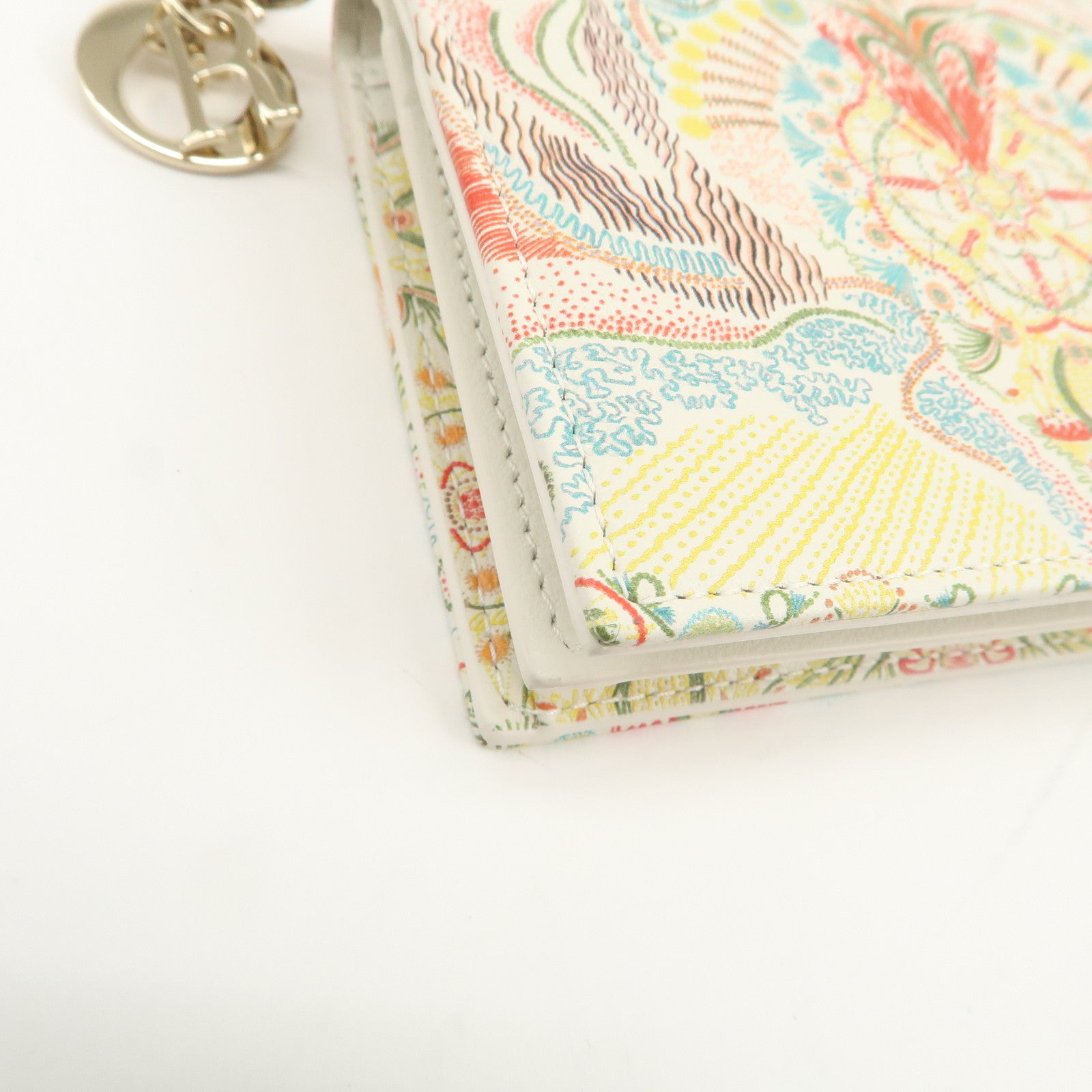 Christian Dior Logo Leather Bi-fold Comact Wallet Ivory Multicolor