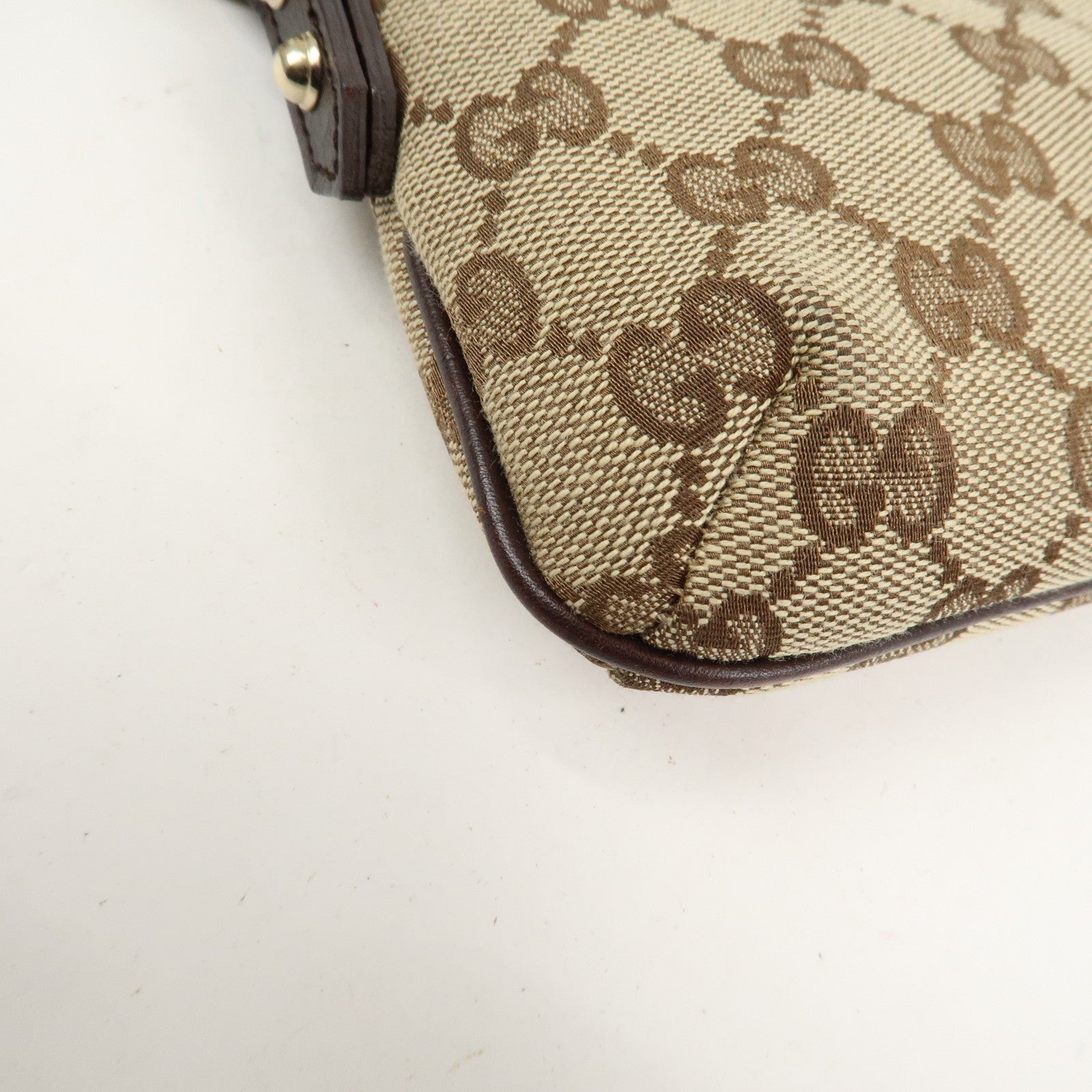 GUCCI Sherry GG Canvas Leather Pouch Hand Bag Beige Brown 152507