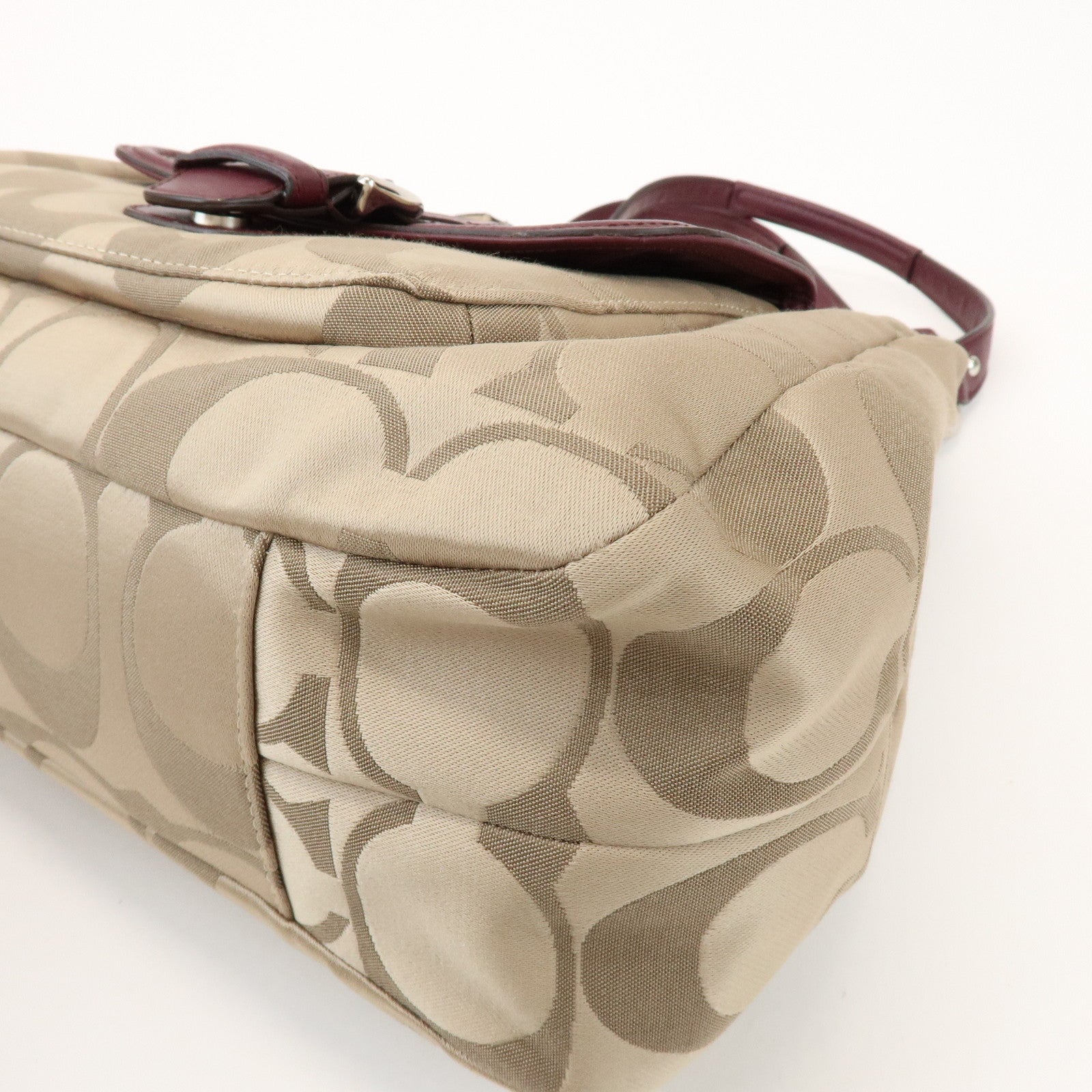 COACH Signature Canvas Leather Shoulder Bag Hand Bag Beige Bordeaux