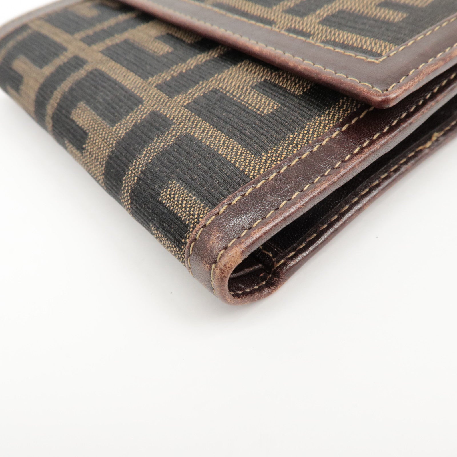 FENDI Zucca Set of 2 Canvas Leather Wallet Brown Black 8M0029 2270 Used