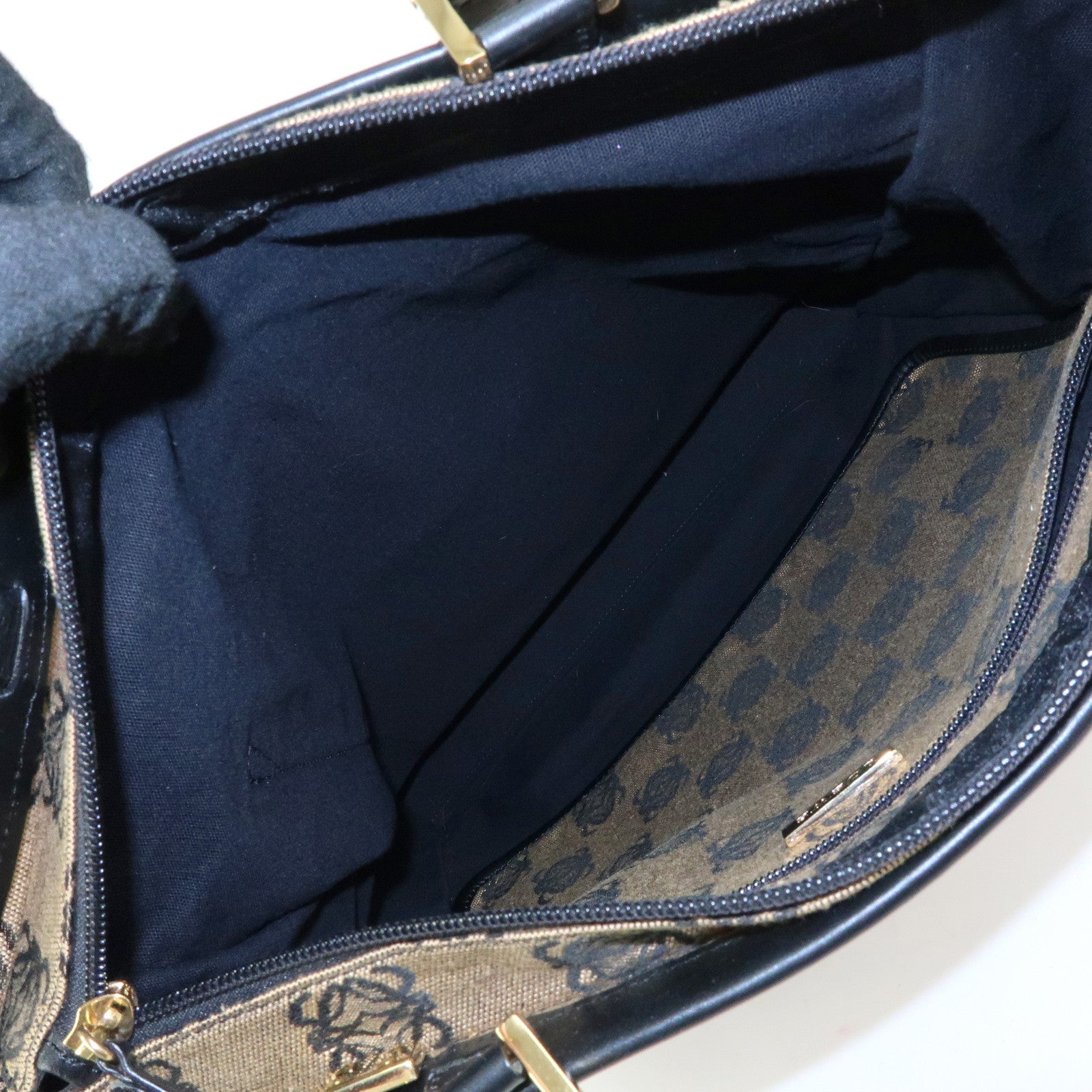 LOEWE Anagram Jacquard Canvas Leather Tote Bag Beige Black