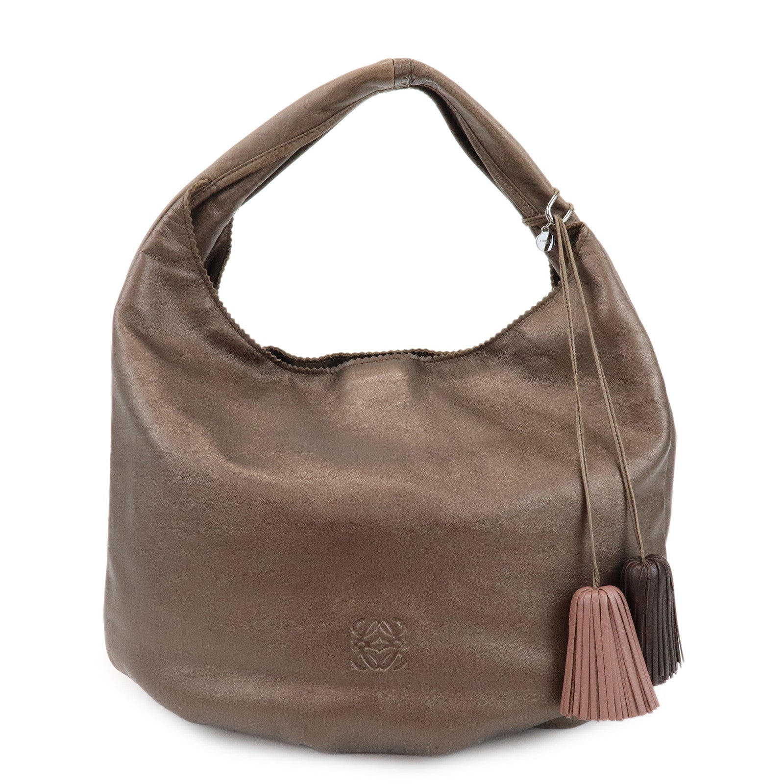 LOEWE Anagram Viento Leather Shoulder Bag Hand Bag Metallic Brown