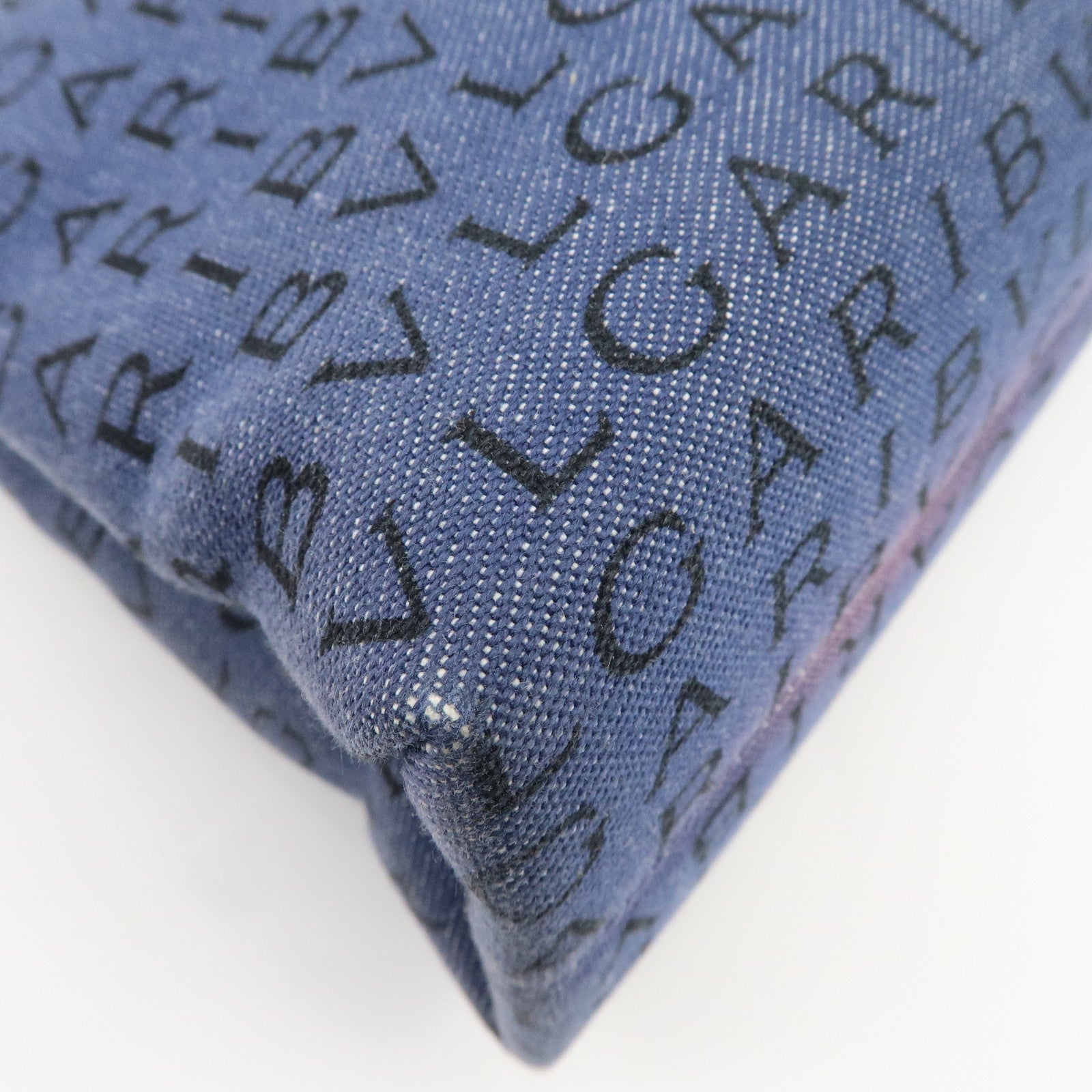 BVLGARI Logo Mania Denim Leather Shoulder Bag Hand Bag Blue Black