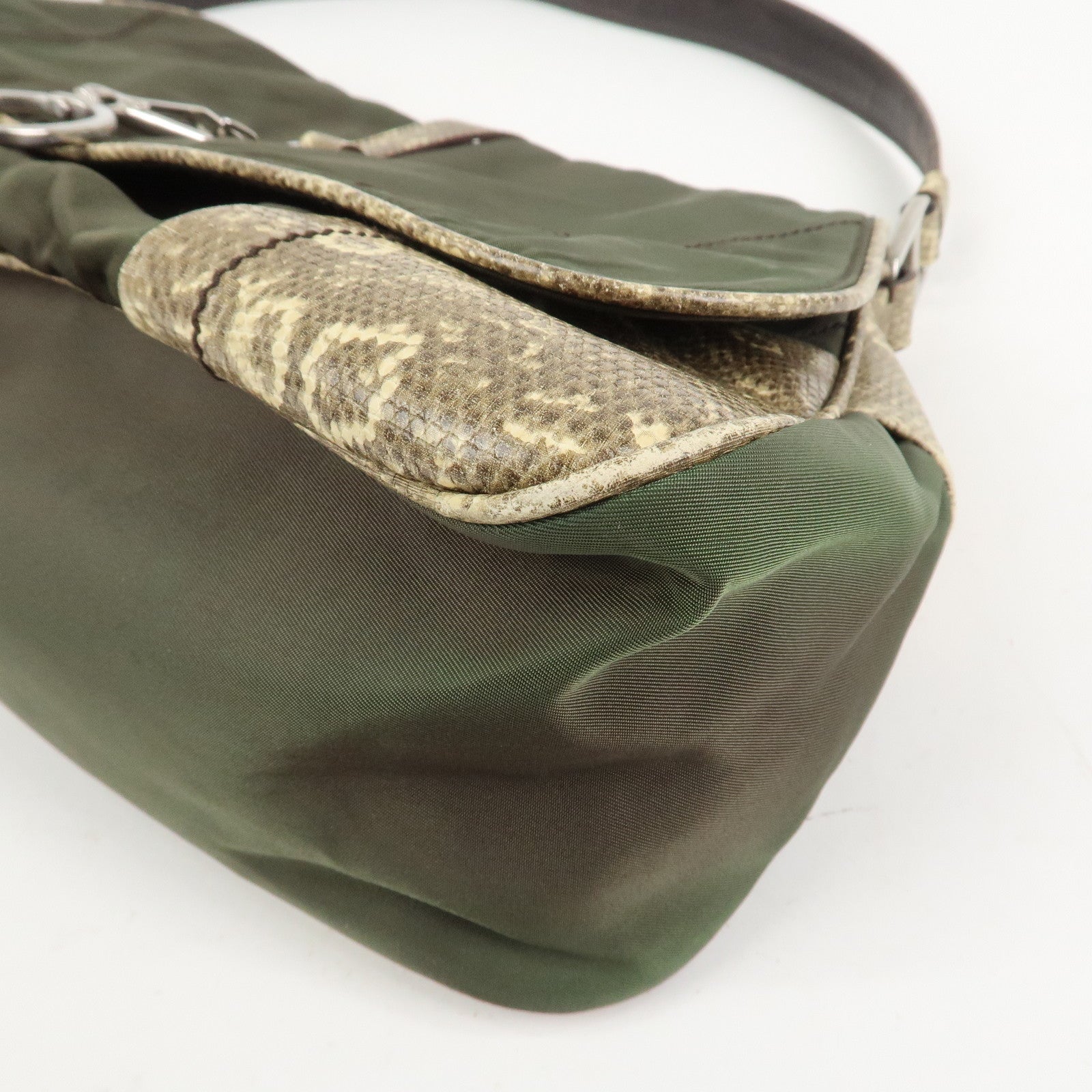 PRADA Triangle Logo Nylon Shoulder Bag Hand Bag Khaki B10738