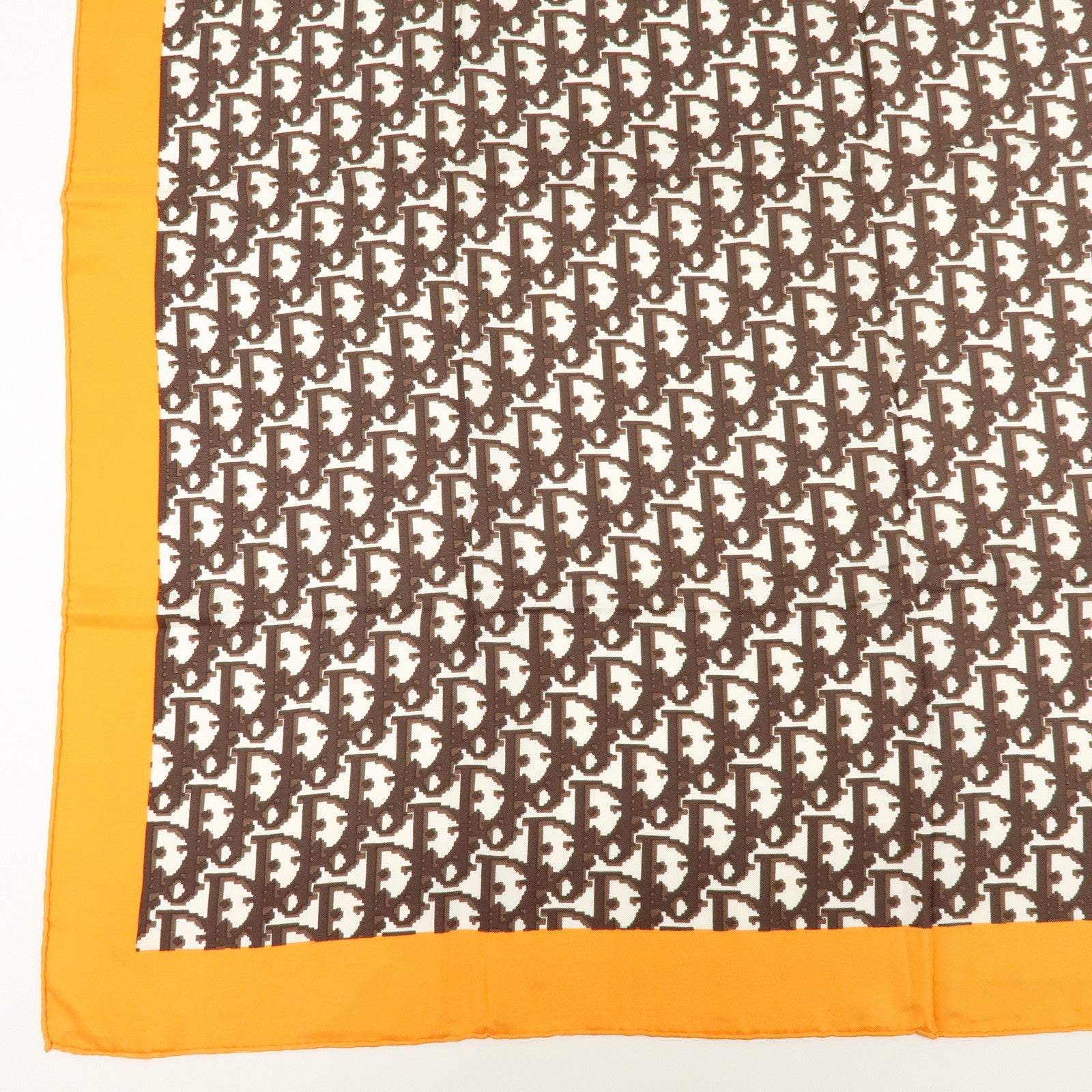 Christian Dior Trotter Silk 100% Scarf 77x77 Brown White Orange