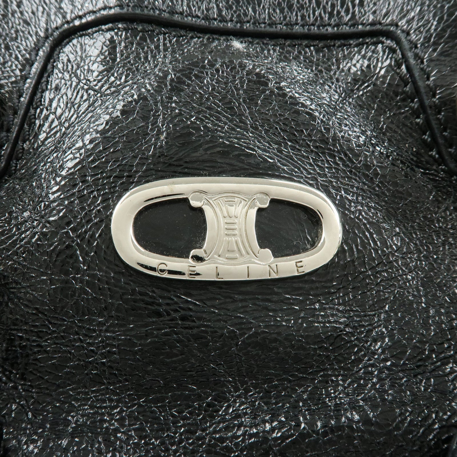 CELINE Patent Leather Macadam Stamped Boston Bag Hand Bag Black