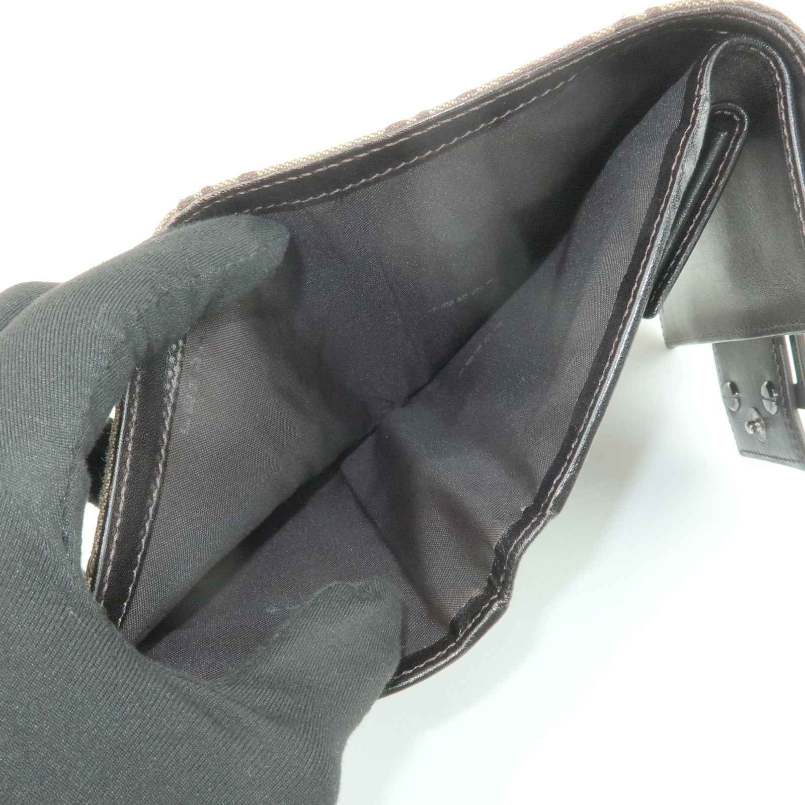 FENDI Zucchino Canvas Leather Tri-fold Wallet Beige Brown 8M0023 Used