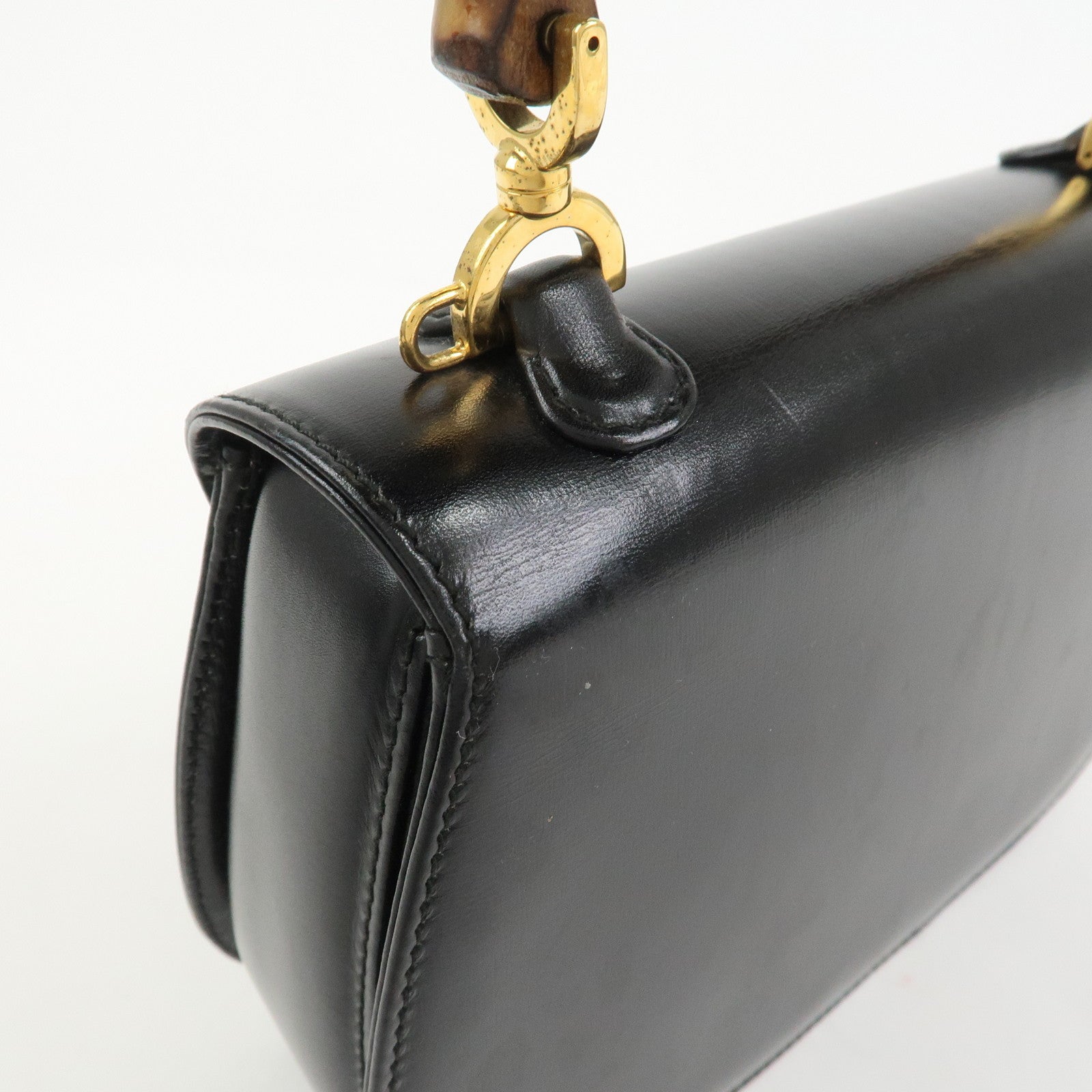 GUCCI Bamboo Leather 2WAY Bag Hand Bag Black 000 2046