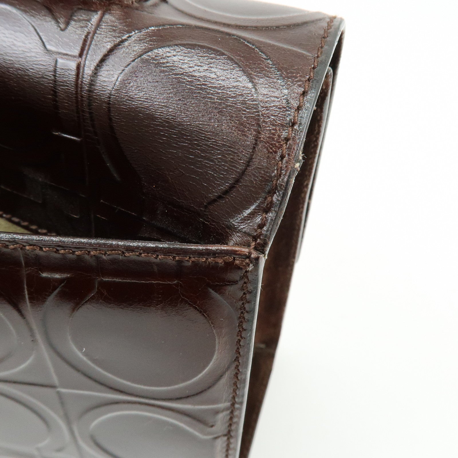 Ferragamo Gancini Leather Shoulder Bag Hand Bag Dark Brown