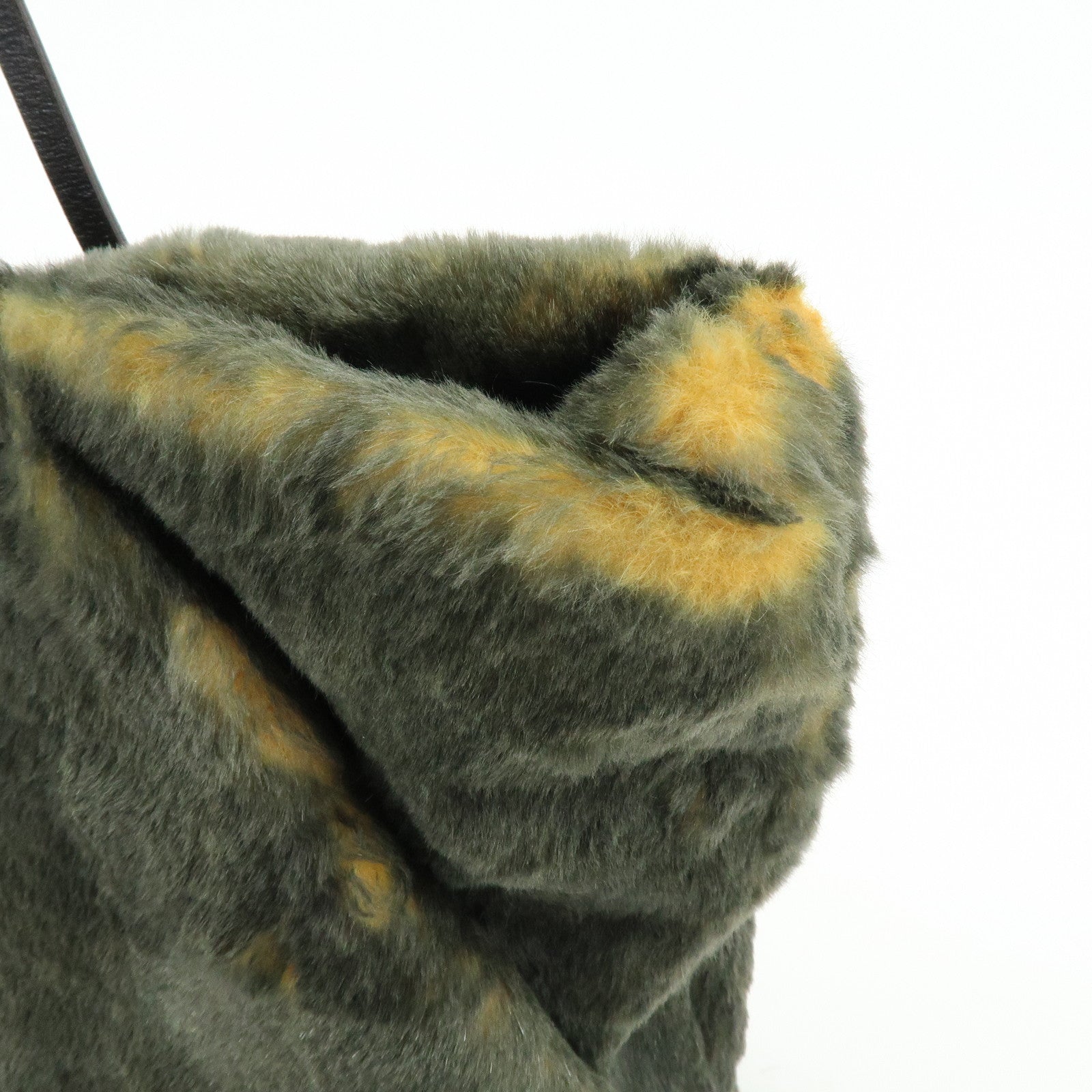 FENDI Fur Leather Tote Bag Hand Bag Brown Yellow 8BH005