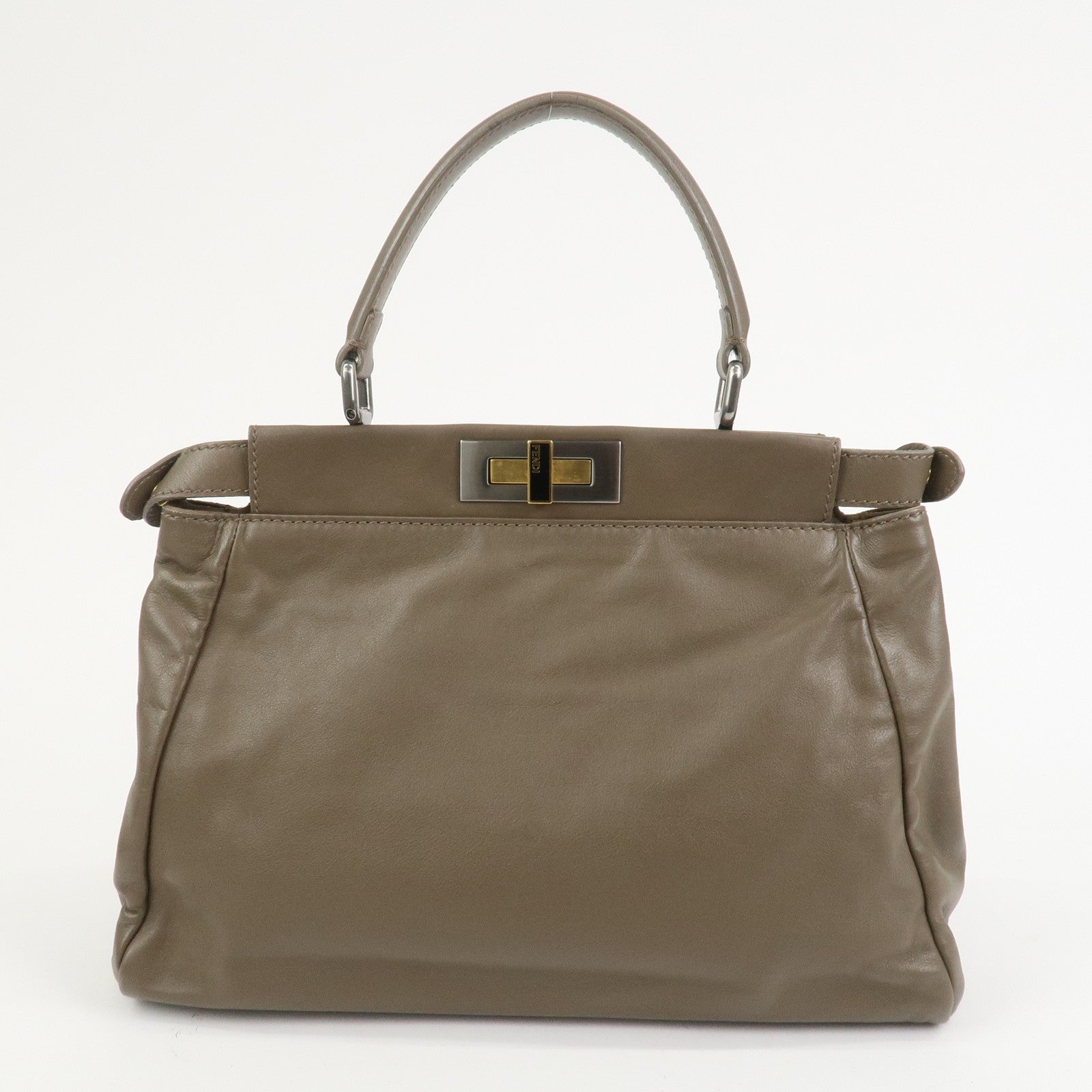 FENDI Leather Peekaboo 2Way Shoulder Bag Hand Bag Brown 8BN226