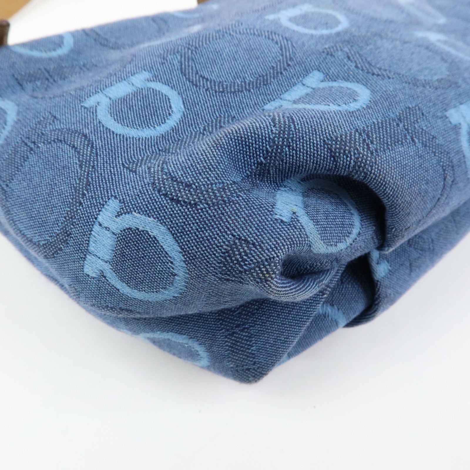 Ferragamo Gancini Canvas Leather Hand Bag Shoulder Bag Blue