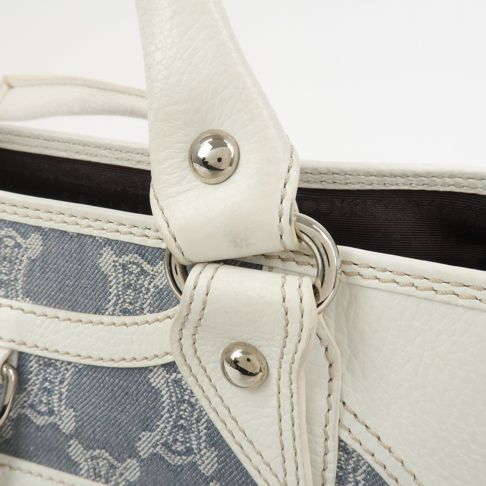 CELINE Macadam Canvas Leather Boogie Bag Hand Bag Light Blue White