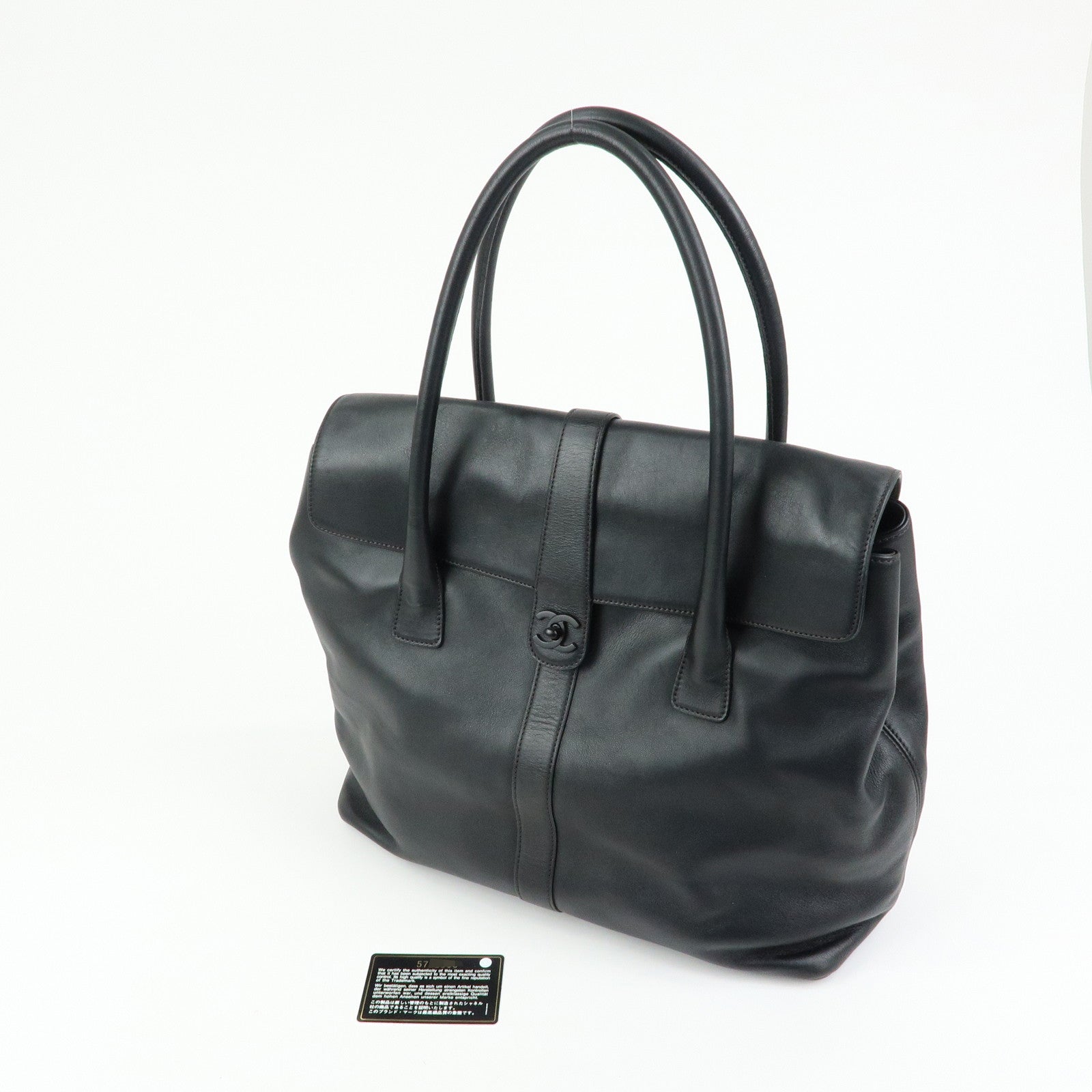 CHANEL COCO Mark Calf Leather Boston Bag Hand Bag Black
