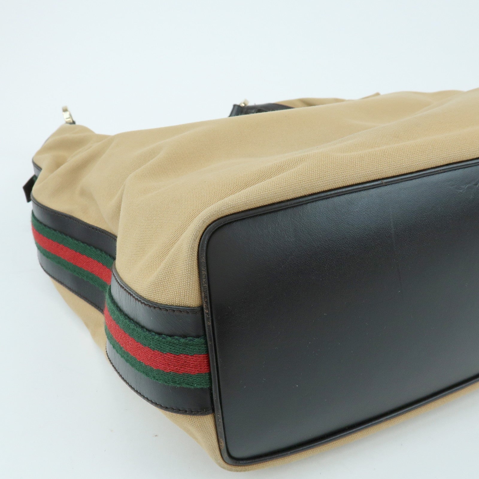 GUCCI Sherry Canvas Leather Shoulder Bag Beige Brown 001・4287
