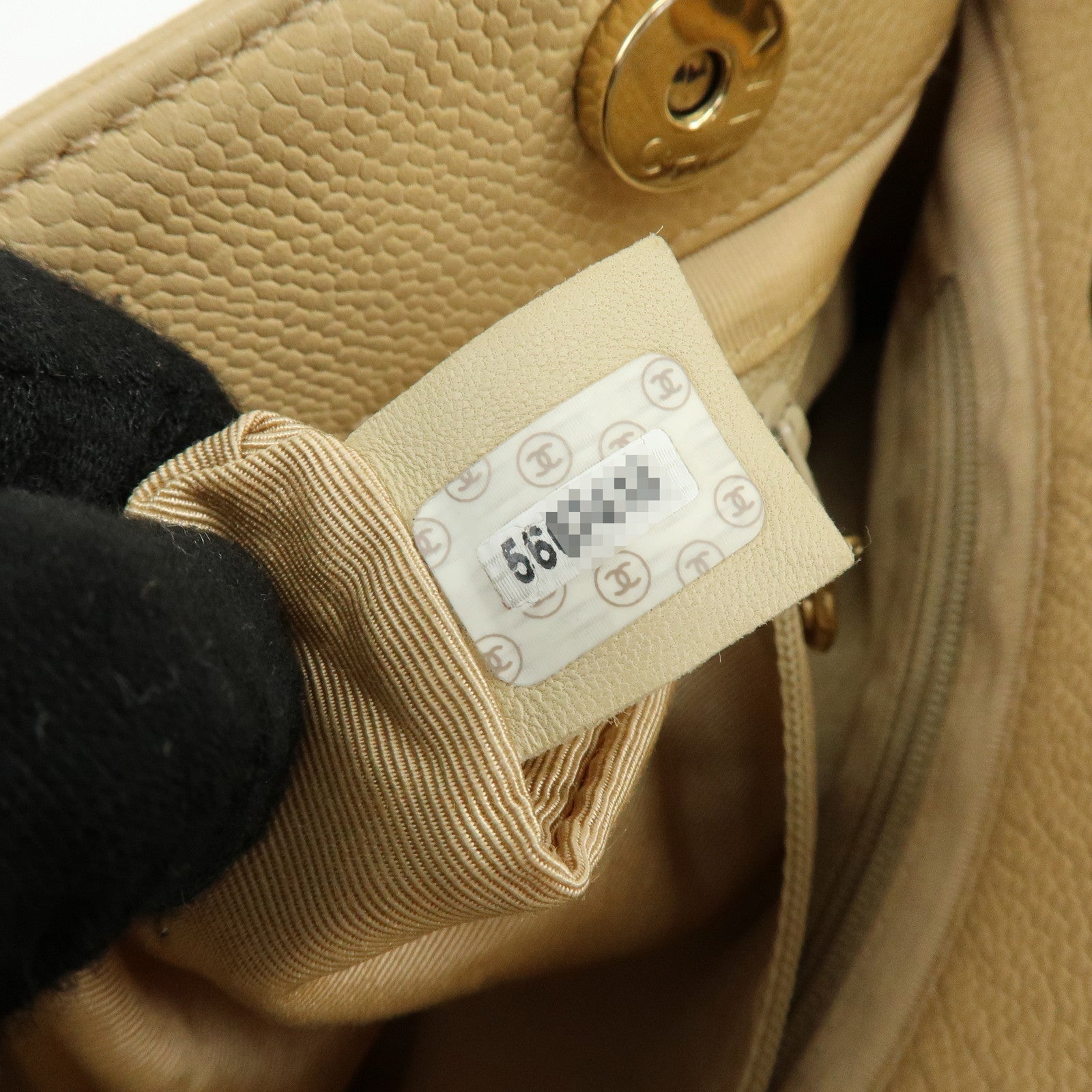 CHANEL COCO Mark Caviarskin Tote Bag Shoulder Bag Hand Bag Beige