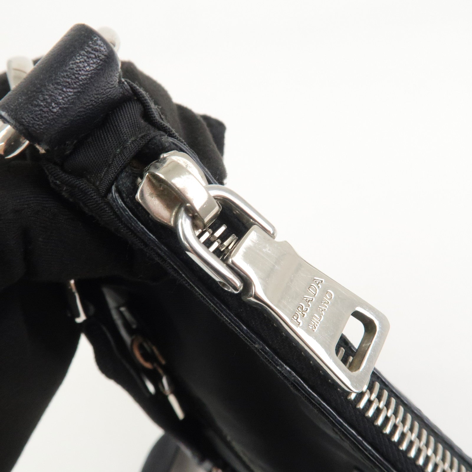 PRADA Triangle Logo Nylon Leather Shoulder Bag Black BT0716